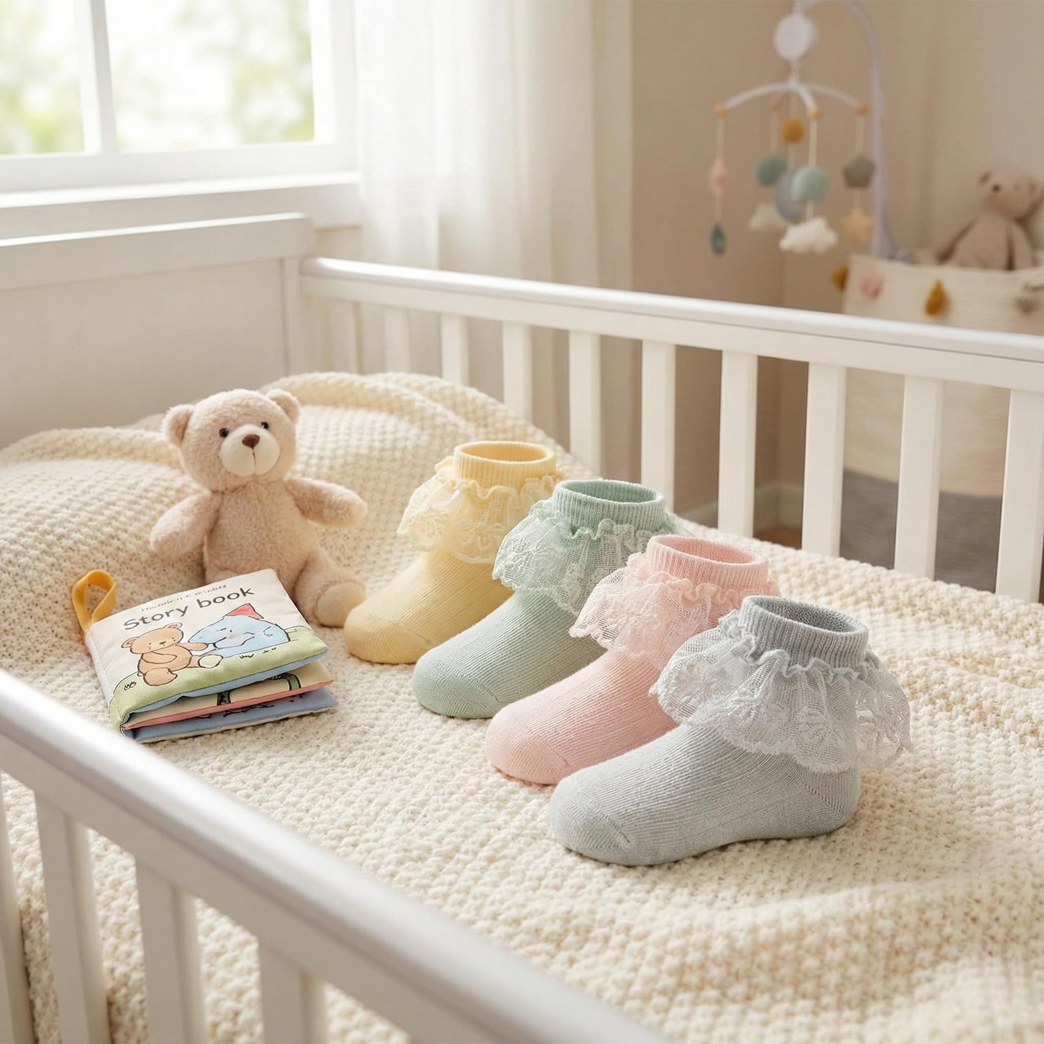 6 Paar Baby-Socken mit Schleifen für Neugeborene, Prinzessinnenrüschen, gestrickte Baumwollsocken für Säuglinge, Kleinkinder, Kinder