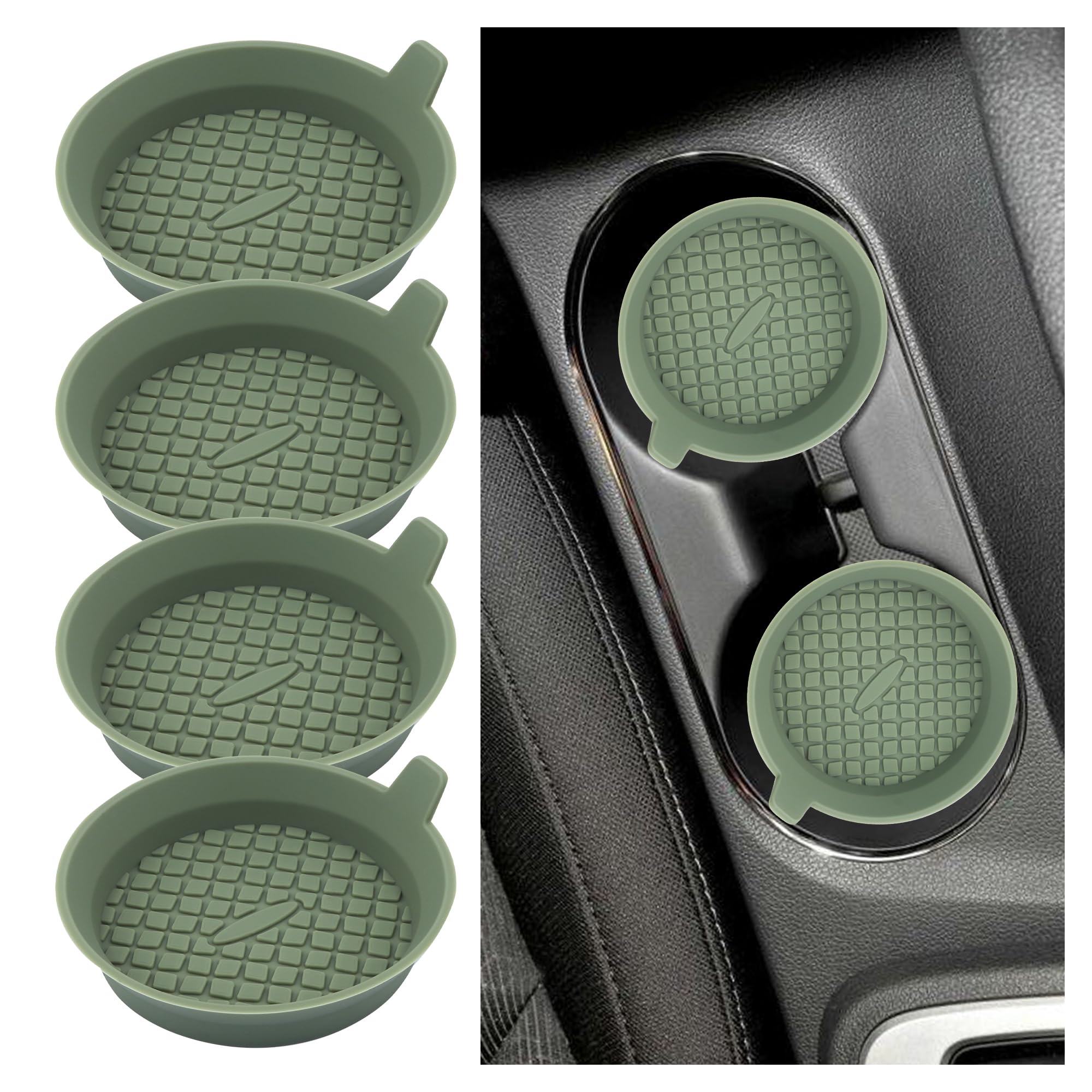 4PCS Silicone Car Coasters with Diamond Shape Design,Non-Slip & Heat Resistant Car Cup Holder Coaster,Universal Cup Holder Insert Car Interior Accessories for Women/Men (Green)