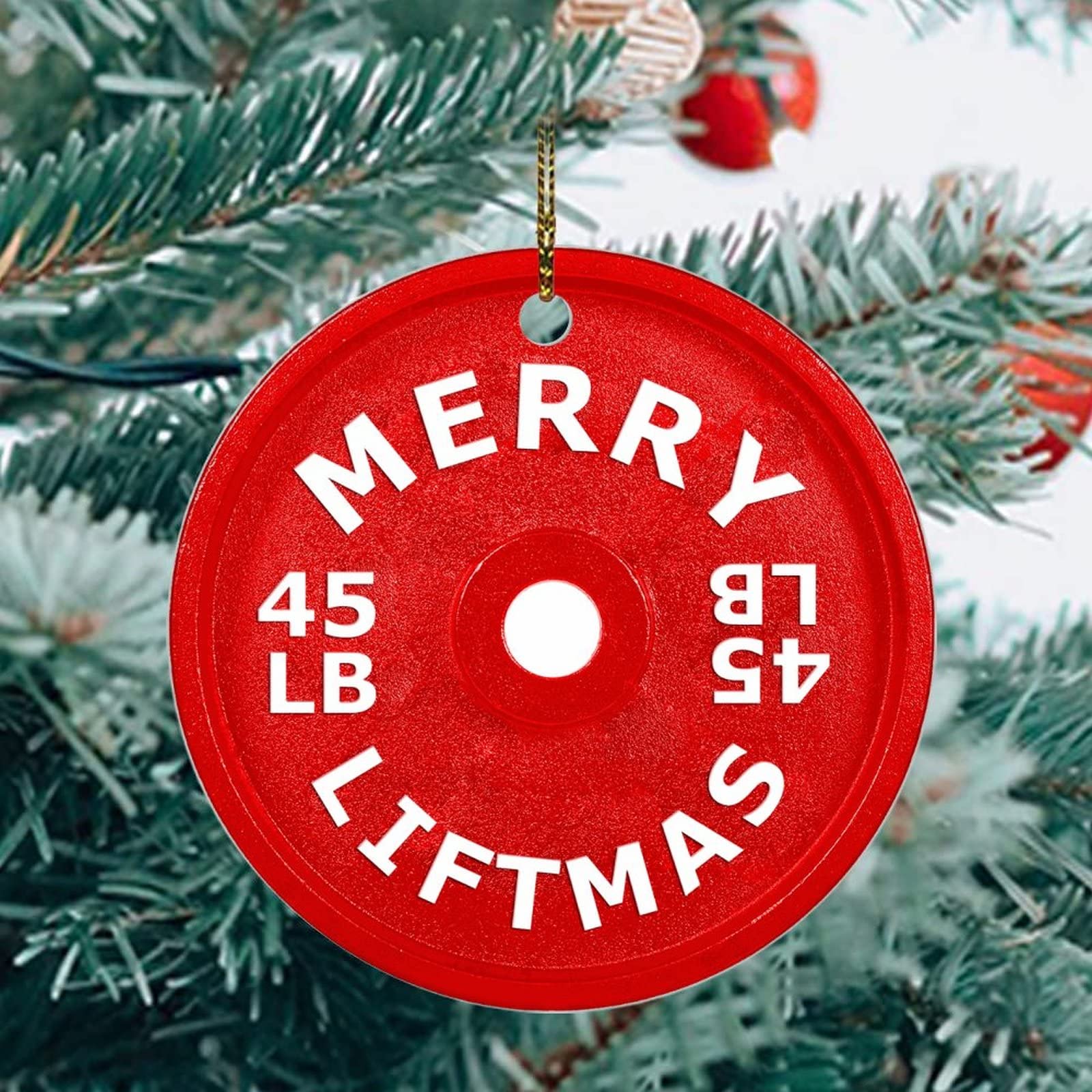 Merry Liftmas Keepsake Powerlifting Christmas Ornament Porcelain Double-Sided Ornament,3 Inches