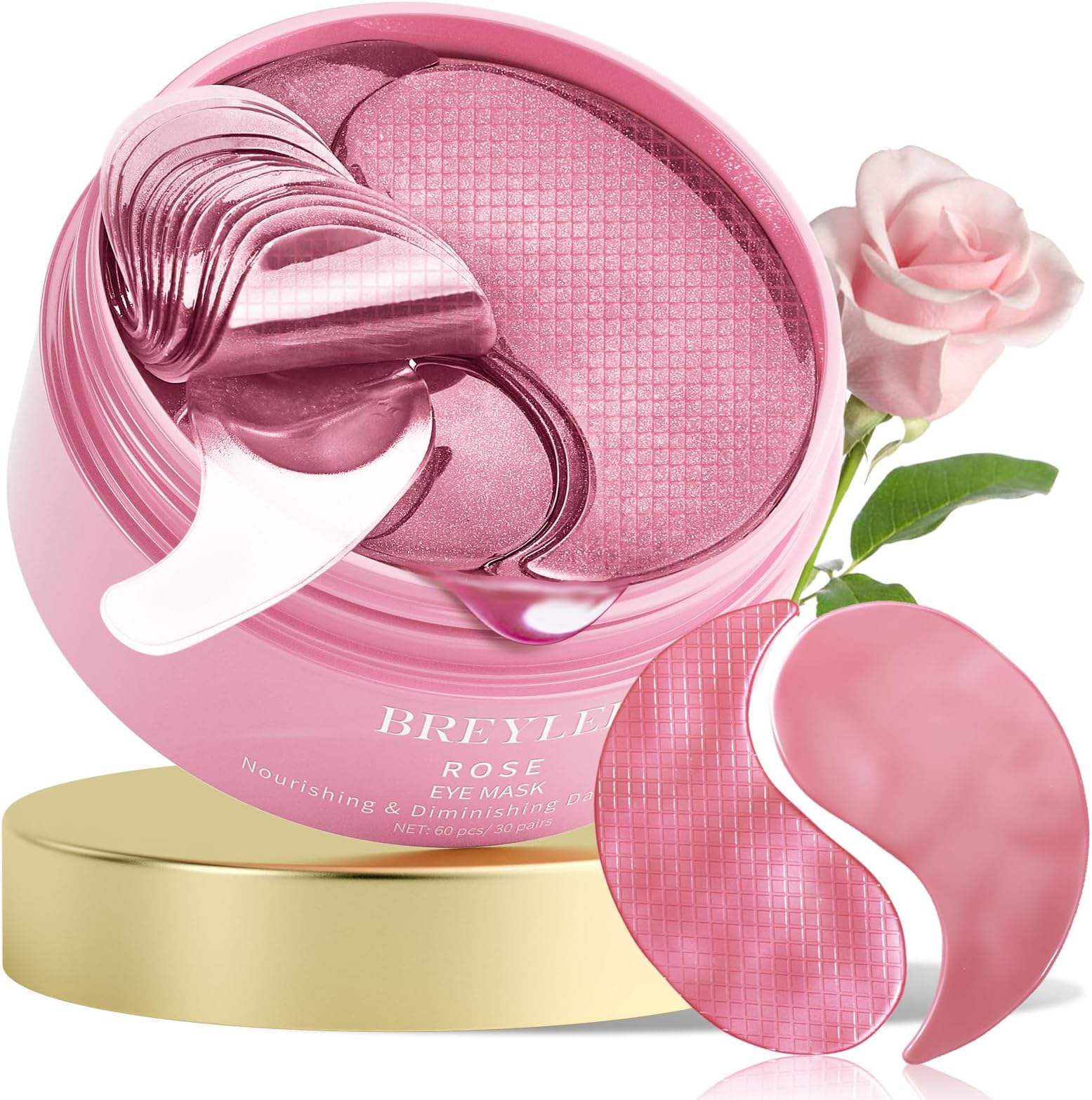 BREYLEE Rose Eye Mask– 60 Pcs, Under Eye Patches, Patches For Puffy Eyes,Hydrates, Improves And Firms The Eye Area, Suitable For Both Women And Men.