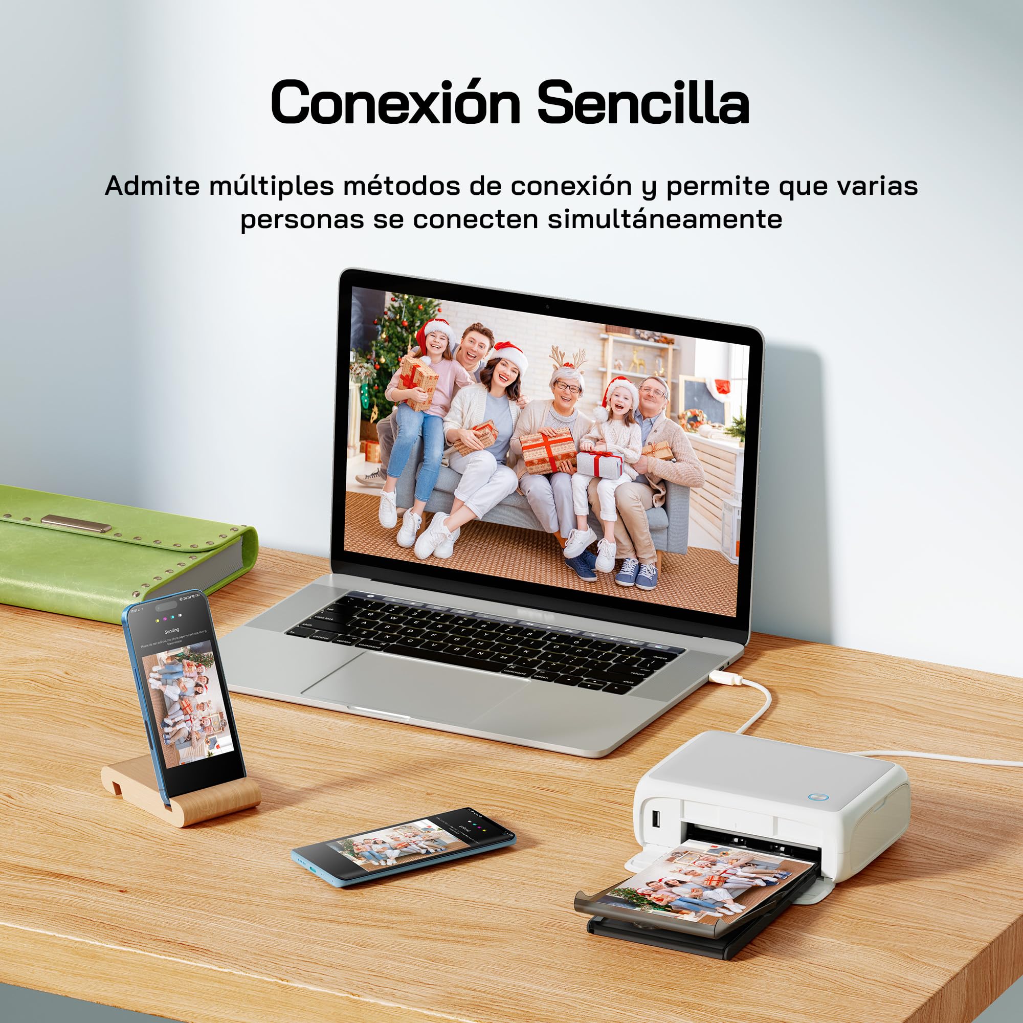 WOLFANG Impresora fotográfica instantánea de 54 Hojas (4 x 6 Pulgadas), Compatible con conexión WiFi, Aplicaciones Creativas de edición de Fotos, para Smartphones iOS/Android