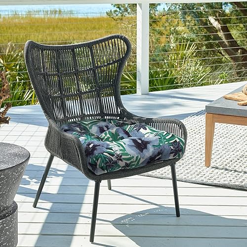 Miniatura 2 de DYTXIII Juego de 2 cojines para sillas de exterior de 19 x 19 x 5 pulgadas, cojines de asiento copetudos repelentes al agua con lazos, almohadillas