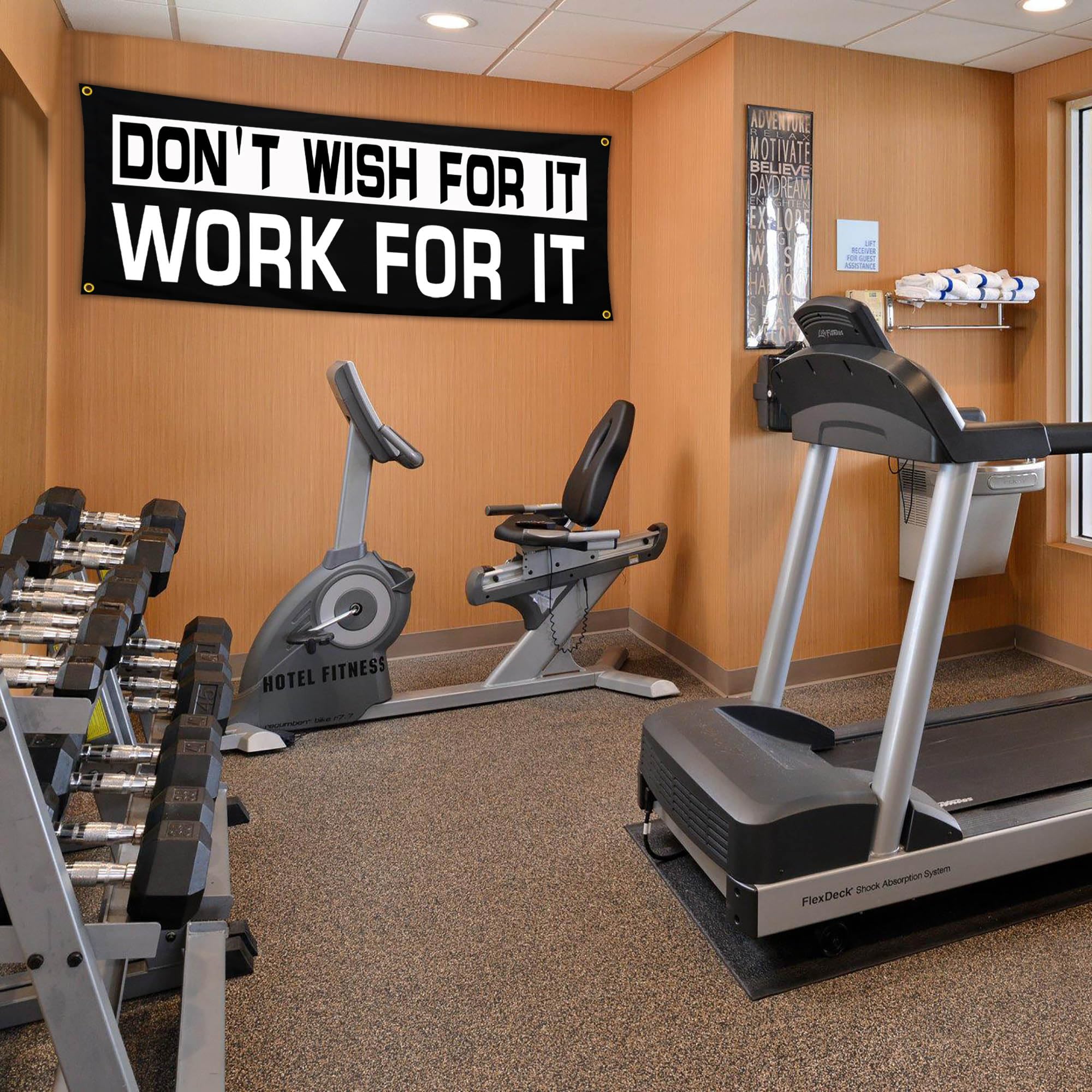 Never Give Up Motivational Gym Banner - 72x24 Inch Fitness Wall Art With Brass Grommets For Garage & Home Gym - View #2
