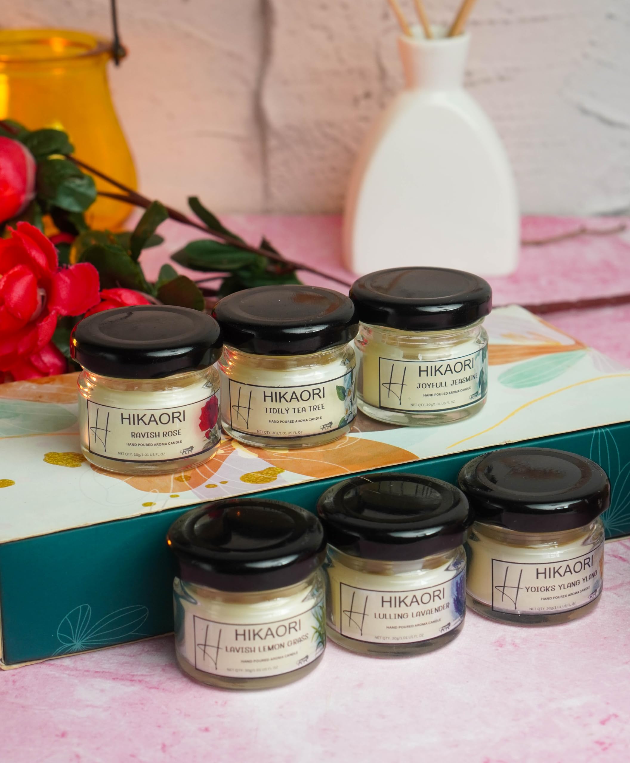 Hikaori Scented Candles Highly Fragranced Wax Candle Big Size for Home Decoration Aroma (100% Soy Wax)- Handcrafted| Aromatherapy Fragrance Pillar Candles (6 * 30gm) Long Burning Time Up to 8 Hours 3