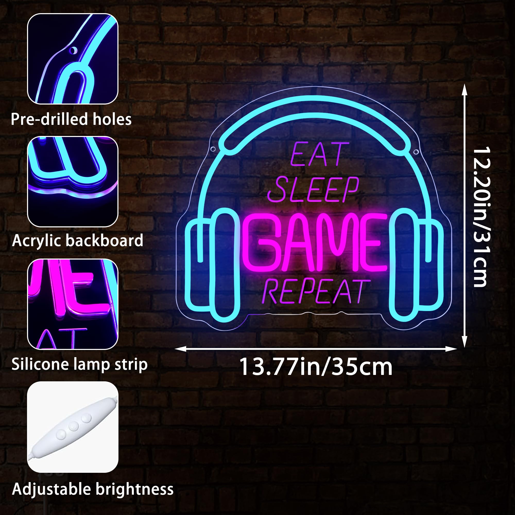 Insegne al neon per decorazione da parete, luci da gioco, decorazione per sala giochi, luce al neon a LED, dimmerabile, decorazione da parete per camera da letto dei ragazzi, regalo per videogiochi