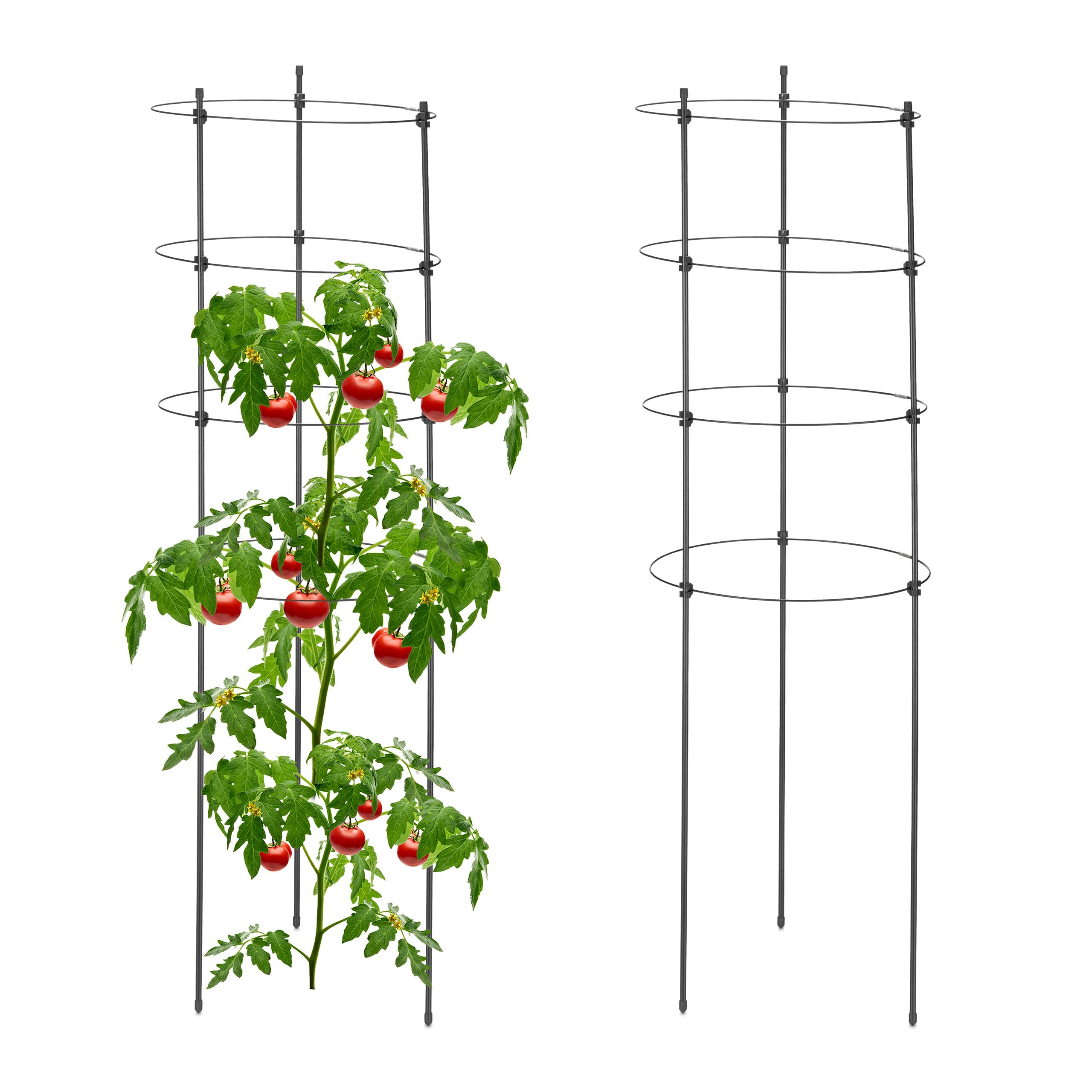Relaxdays Kratka do roślin pnących, zestaw 2 sztuk, metal i tworzywo sztuczne, wysokość 90 cm, 4 regulowane pierścienie, podpora dla roślin pnących, czarna