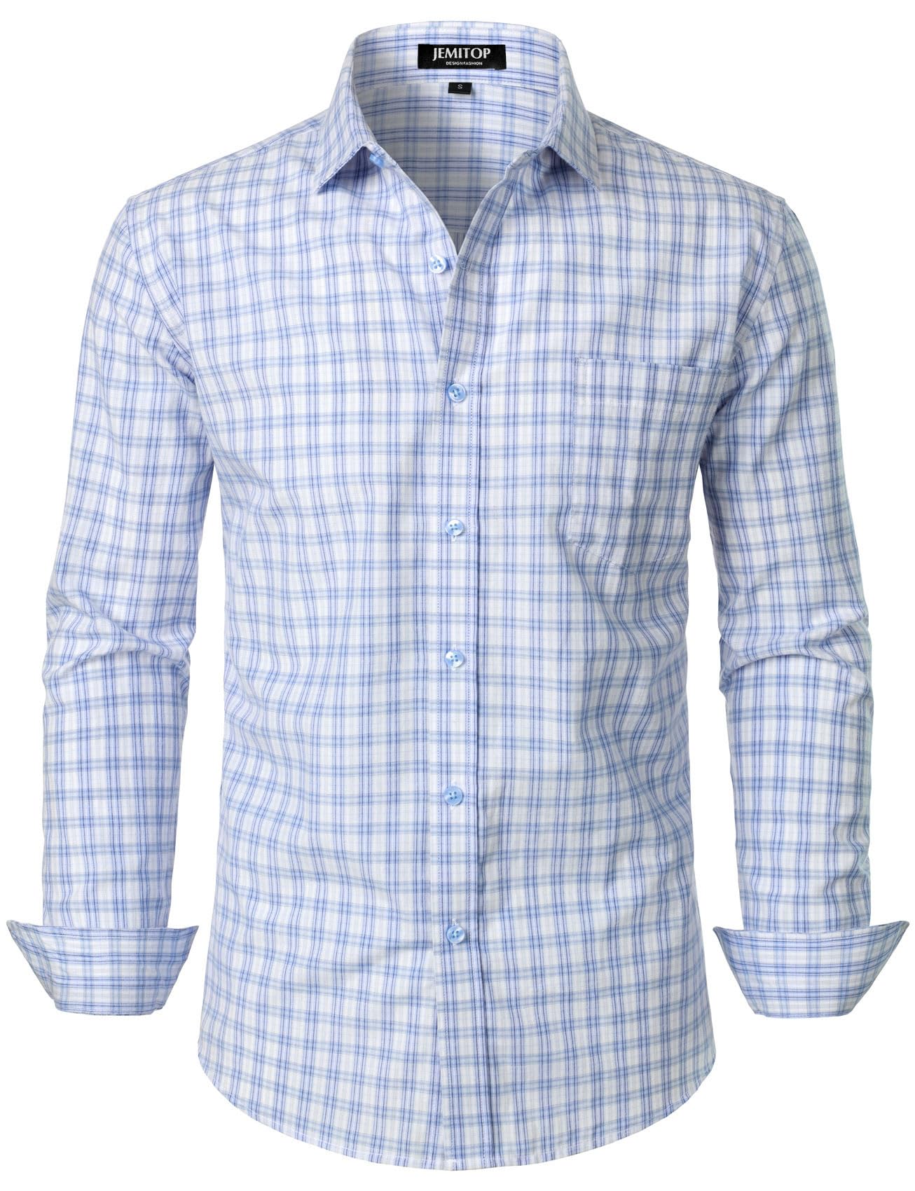 JEMITOP Men's Transitional Weather Slim Fit Long Sleeve Button Down Shirt Business Casual Dress Shirts with Pocket