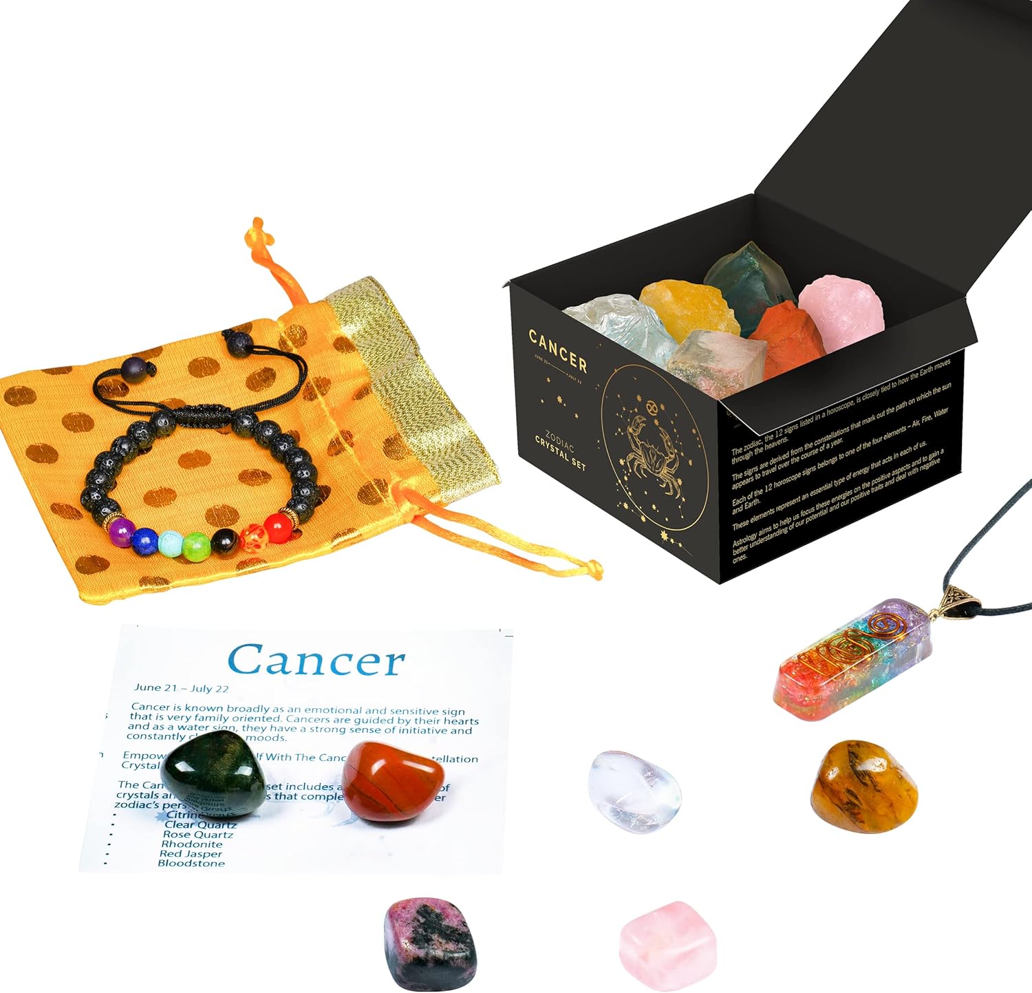 YATSKIA Cancer Zodiac Crystal Set - Cancer Zodiac Gifts for Women - Zodiac Signs - Chakra Crystals and Healing Stone Pendant &amp; Bracelet - Spiritual Astrology Gifts for Women - Birthstone Crystal Set