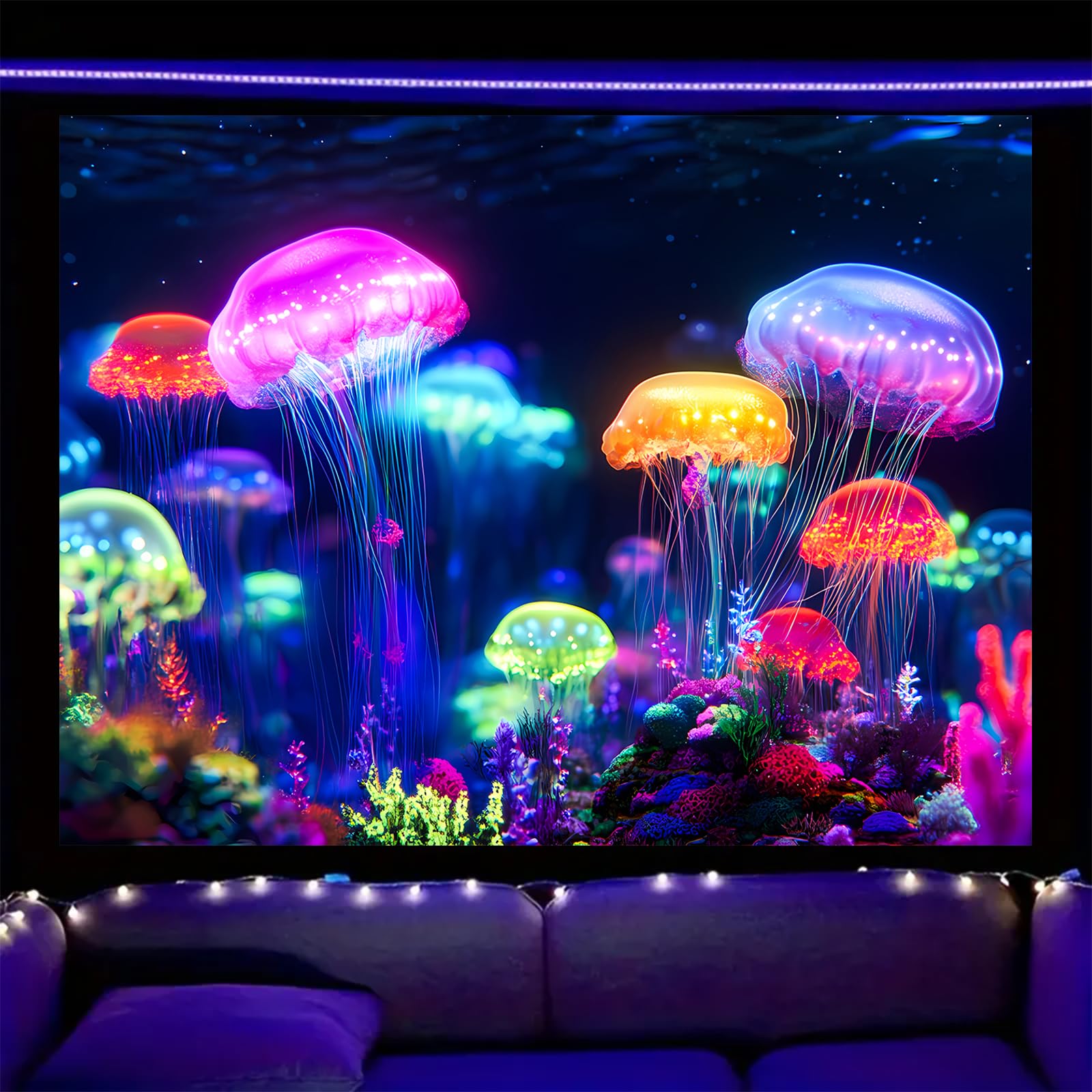 Nuxovilar Neon Ocean Jellyfish Wall Tapestry Polyester 78.74x59.05 In