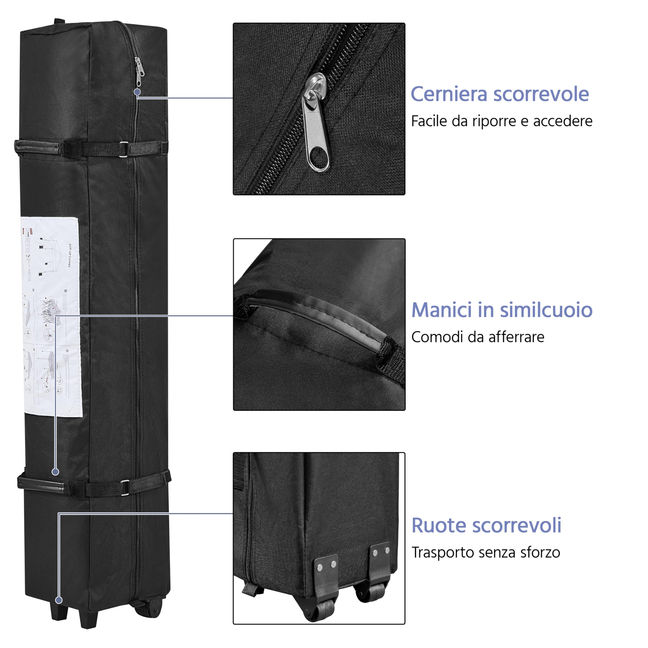 Yaheetech Gazebo Richiudibile Pieghevole Impermeabile 3x3 m in PVC Gazebo Pop Up Altezza Regolabile Tessuto Oxford Adatto per Terrazza Fiera Feste Giardino Mercato Campeggio Bar Pub Nero