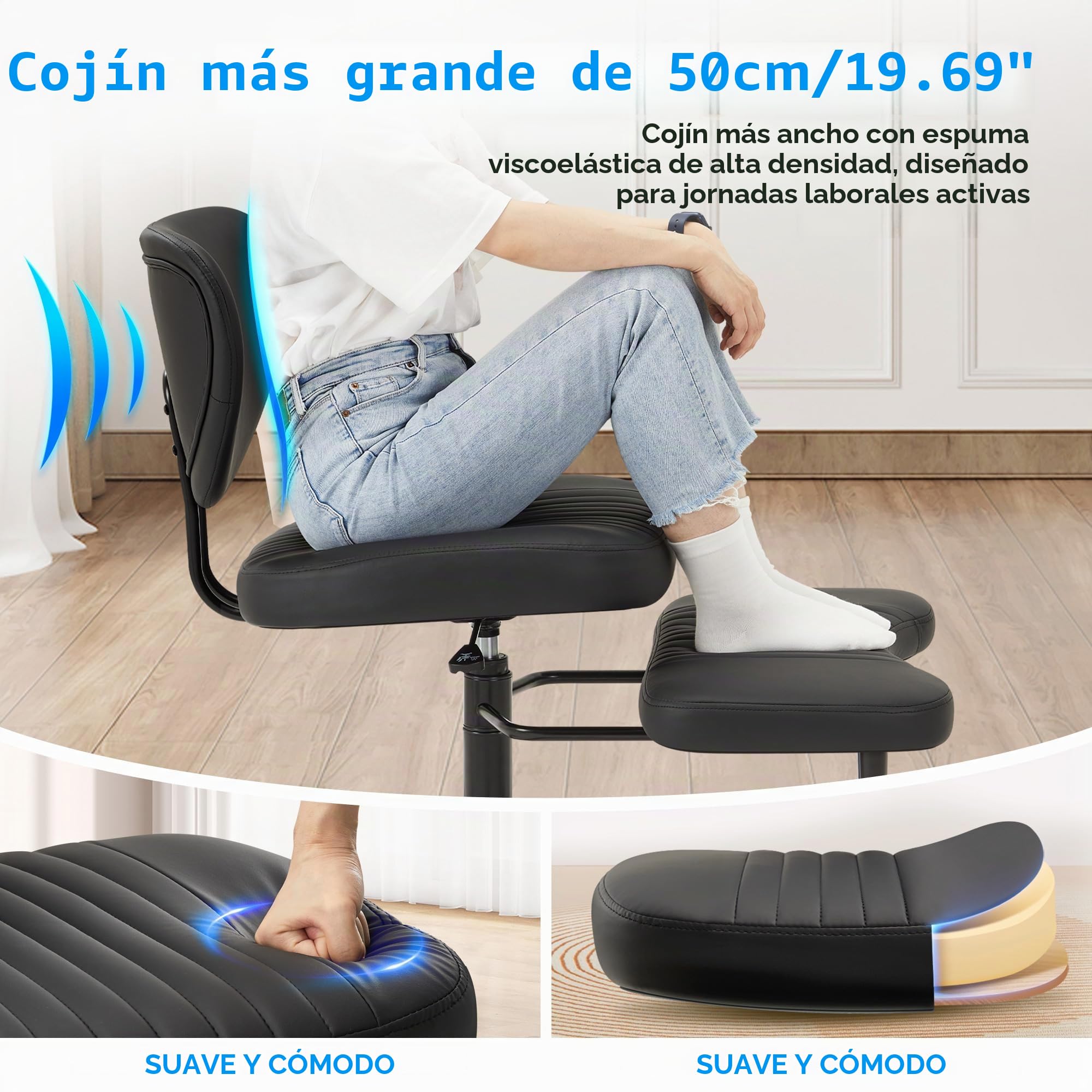 IWMH - Silla de oficina ergonómica de pie cruzado, silla de meditación giratoria de 360° con ruedas para TDAH, altura ajustable, diseño contemporáneo, negro