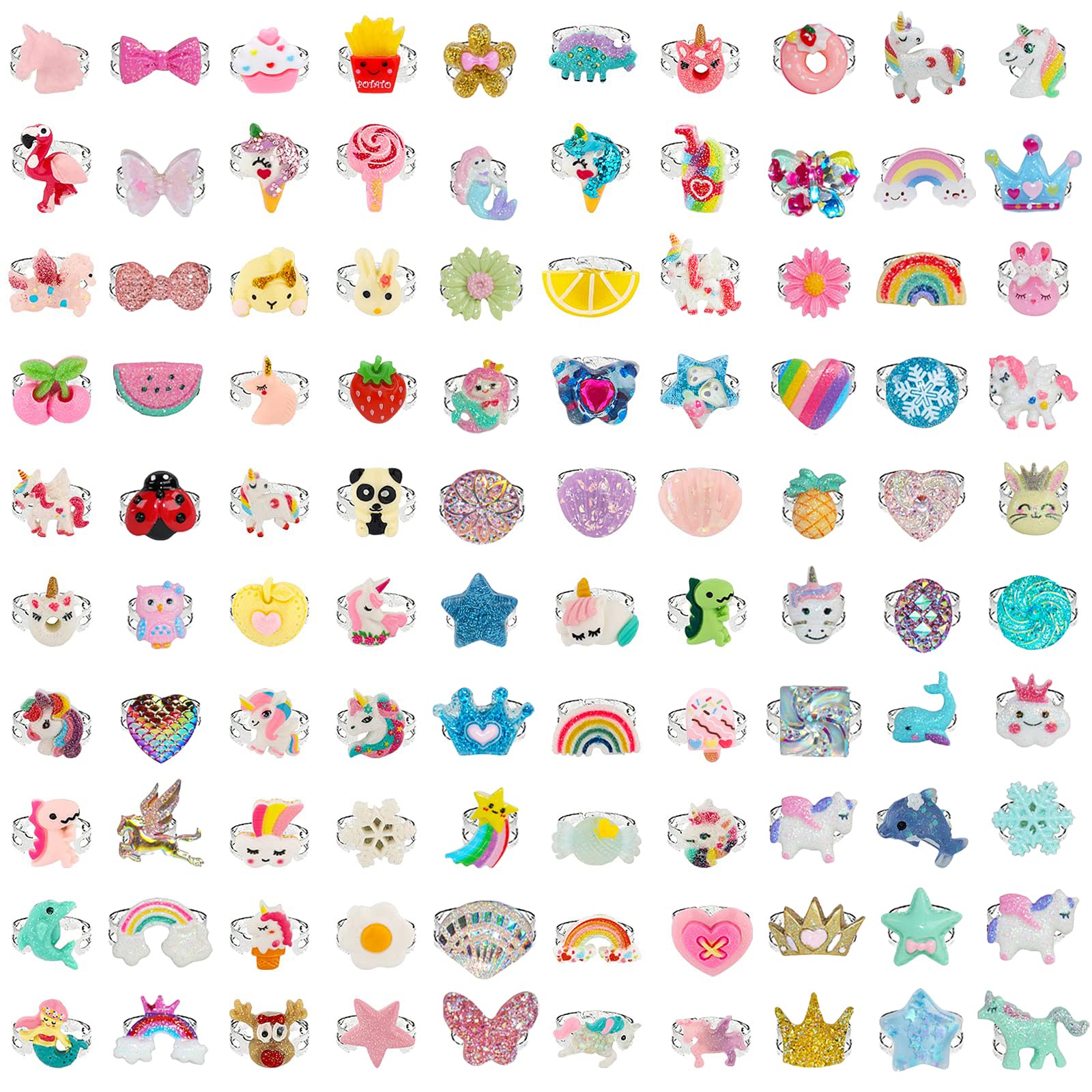 SOTOGO 100 Pieces Little Girl Rings Jewelry Rings Girl Pretend Play Ring and Dress up Ring, Little Girls Gift