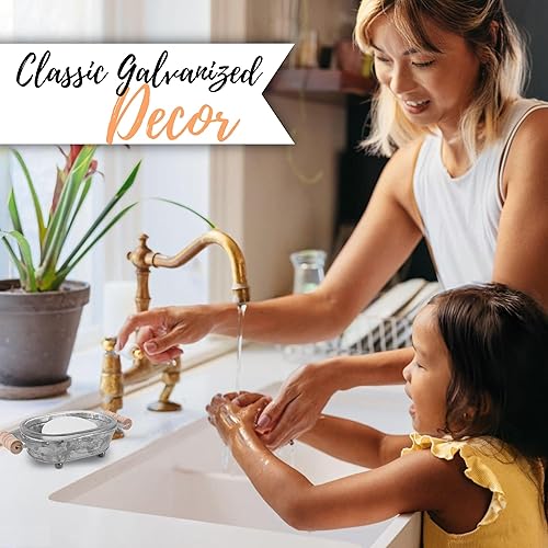 Miniatura 4 de Autumn Alley Jabonera galvanizada para baño, divertida bandeja de jabón de cocina, accesorios de baño de granja, jabonera rústica, asas de madera