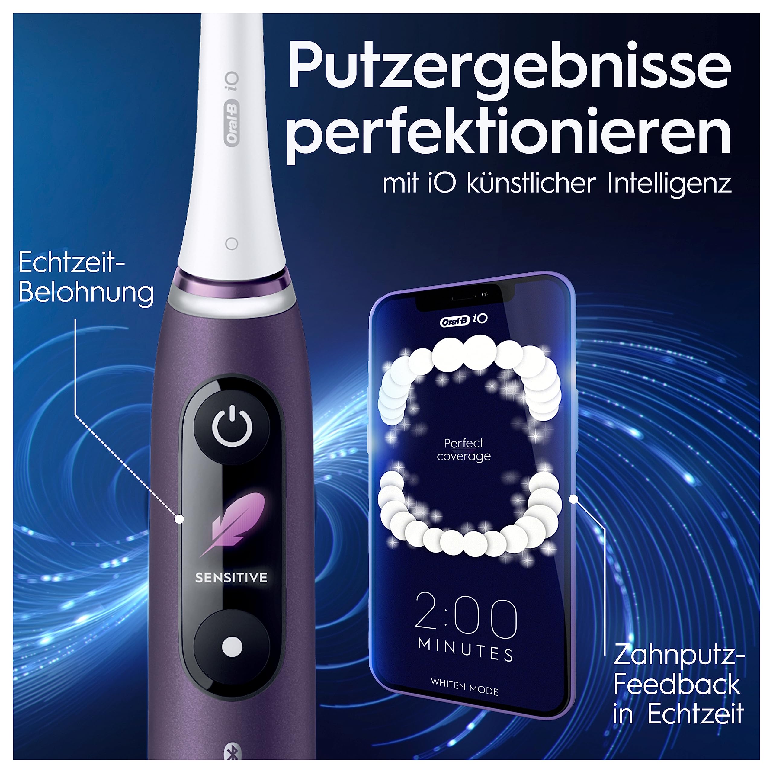 Oral-B iO Series 8 Elektrische Zahnbürste/Electric Toothbrush, 6 Putzmodi für Zahnpflege, Magnet-Technologie, Farbdisplay & Beauty-Tasche, Special Edition, Geschenk Mann/Frau, violet ametrine