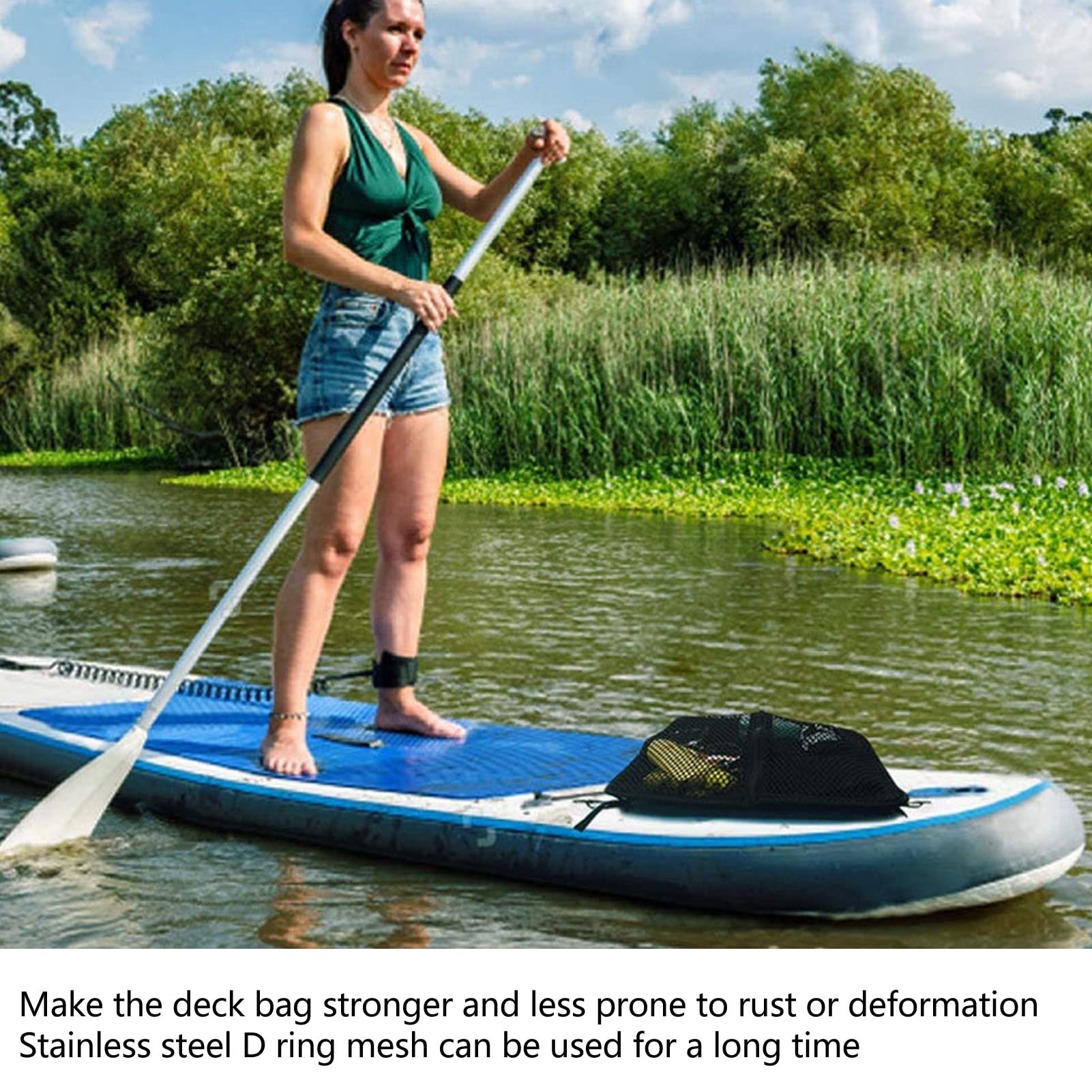 OUKENS Mesh Deck Bag, Paddle Board Storage for Kayaking Water Sports Supplies with 4 Patches Hooks,Paddleboard Deck Bag Mesh Storage Bag Sup Accessories