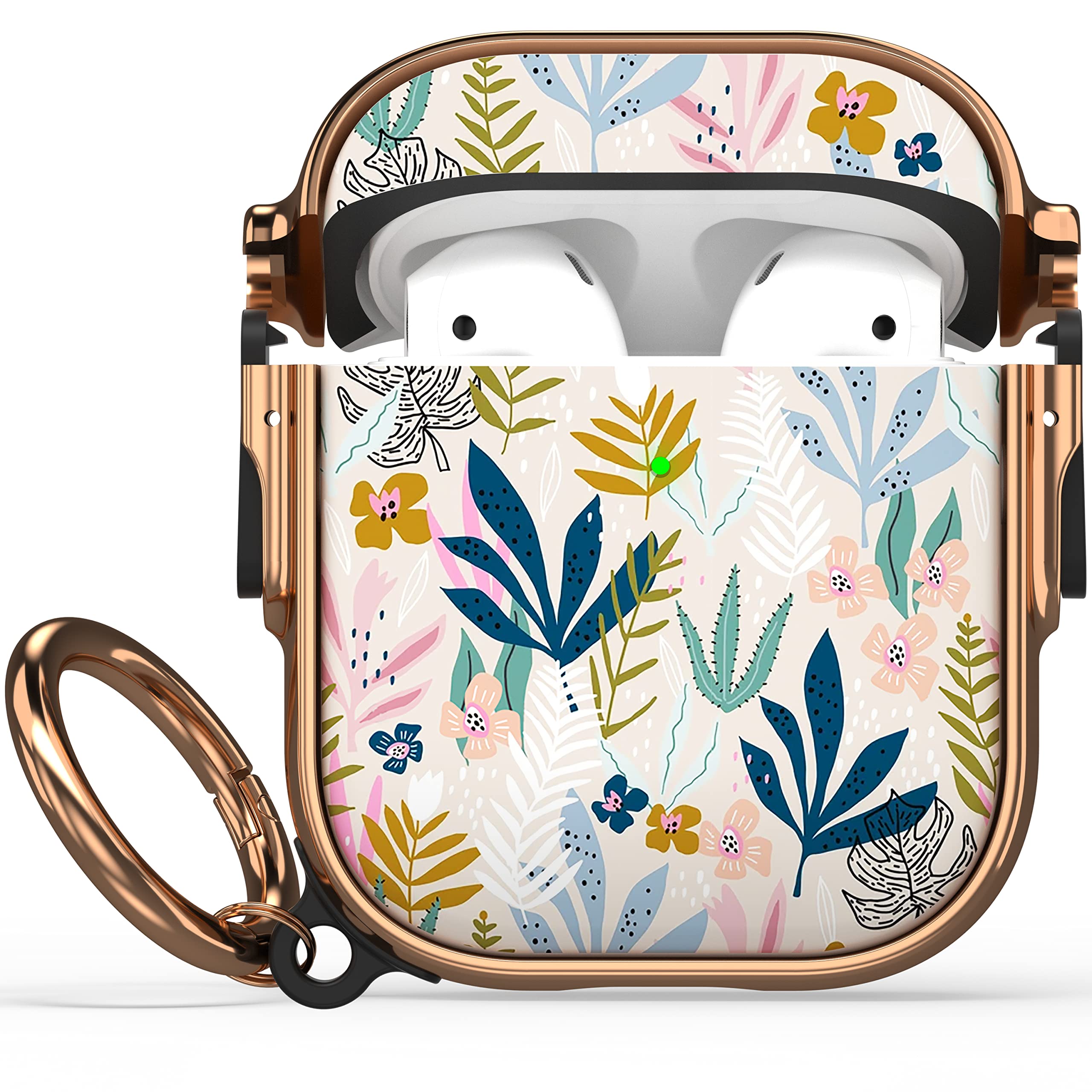 Maxjoy for AirPods Case with Lock, Cute AirPod Case Lock Hard Protective AirPods 2 Cover for Women Men with Keychain for AirPod 2nd 1st Generation Cover 2&1, Leaf