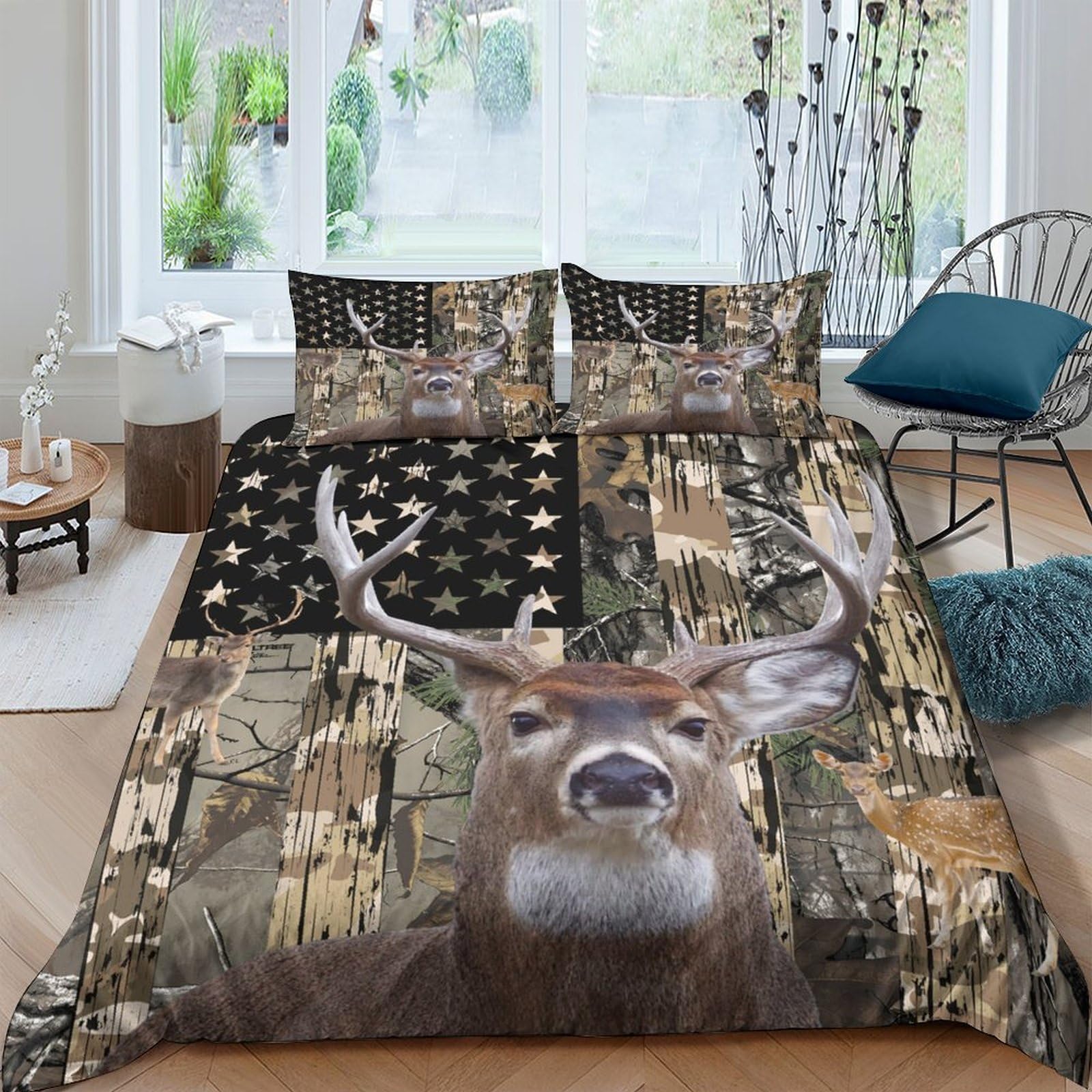 Ctjqhvkz Style-5 3D Printed Forest Deer Fitted Sheet Microfiber Soft Brown Camouflage Woodland Mattress Cover Bedroom Decor Single（135X200cm）