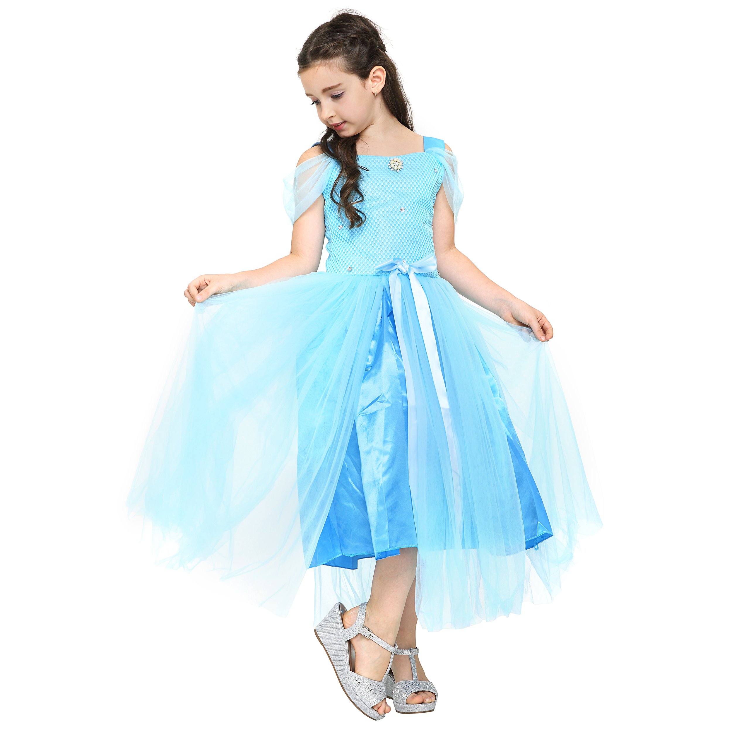 Katara Elsa Festive Dress with Tulle skirt/Glitter/Frilly Sleeves and Ribbon (4-5 Years)