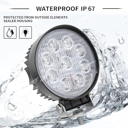 Miniatura 4 de Luz LED de trabajo redonda roja de 27 W para todo terreno, luces de conducción, lámpara impermeable para caza, camioneta, UTV, coche, barco, SUV,