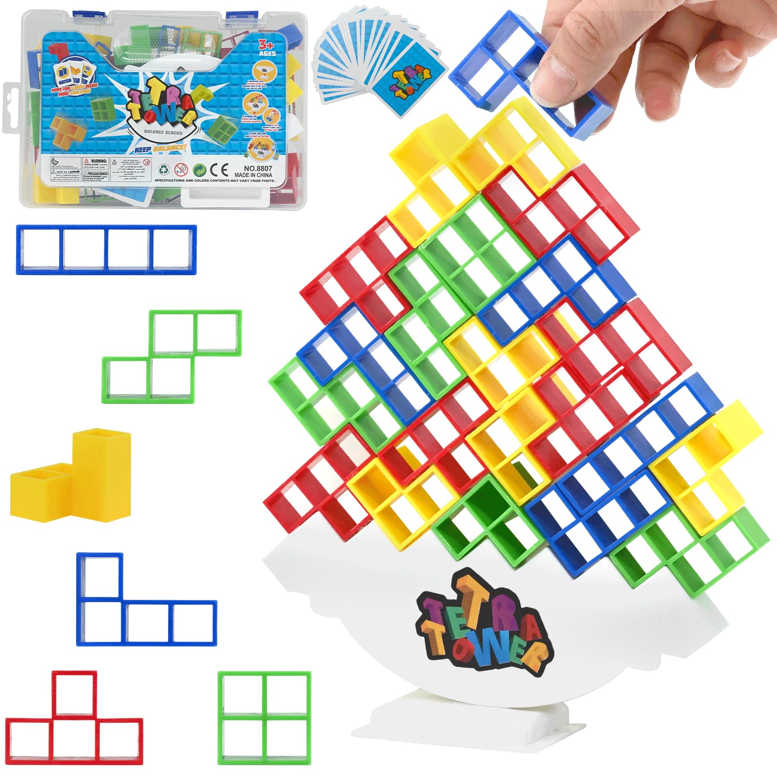 64 Pièce Tetra Tower, Jeu d'Empilage Tetra, Stack Attack, Jouet d'Équilibre pour Adultes, Blocs de Construction, Éducatifs Cadeaux pour Jeux de Famille, Fêtes, Voyages
