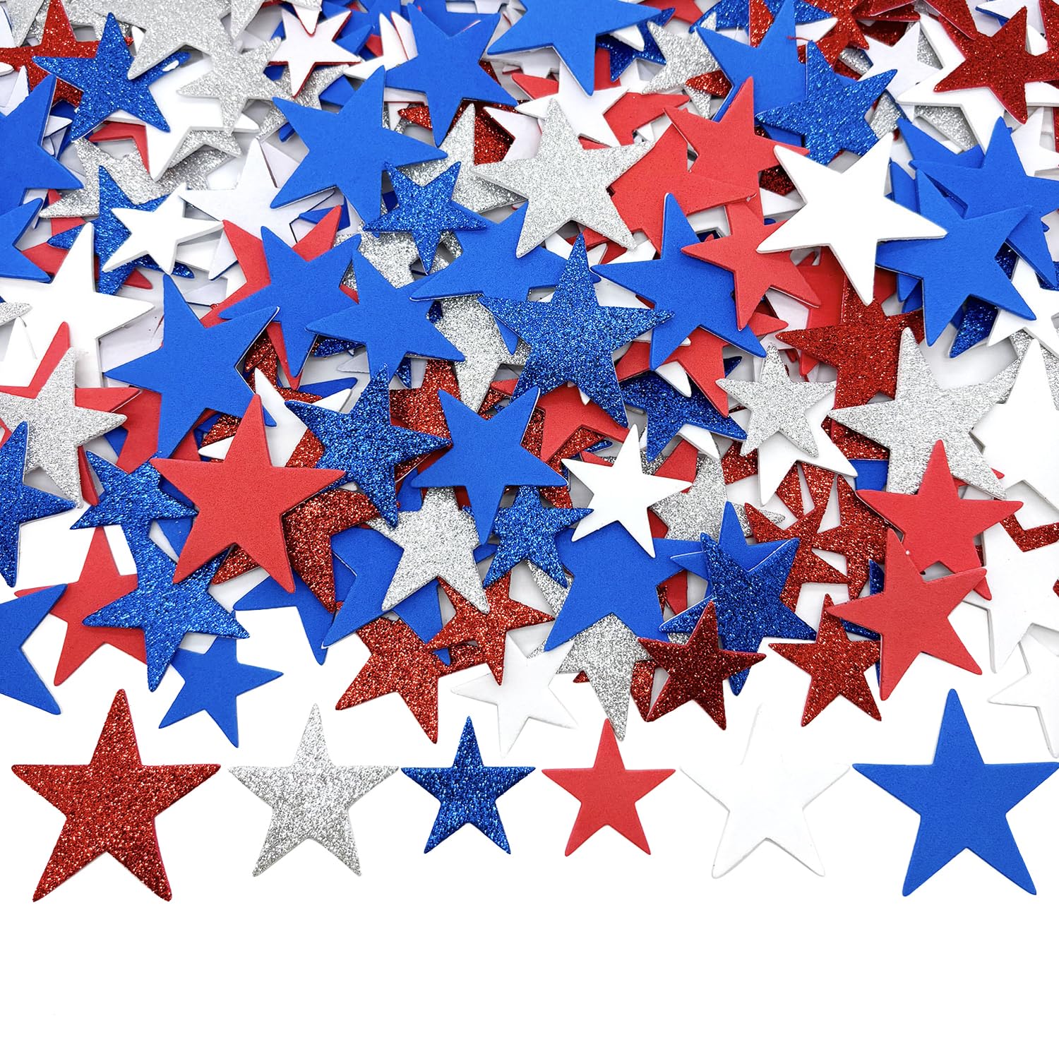 FUGUIR 240 Counts Patriotic Foam Stars Stickers Red White and Blue Colors Self Adhesive Star Shaped Glitter Foam Stickers for 4th of July Independence