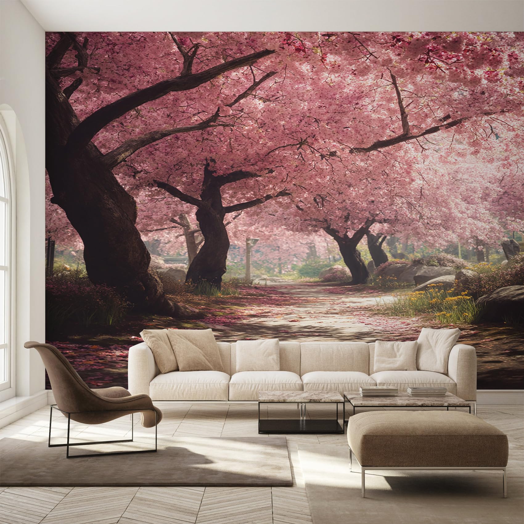 Generisch Vlies Fototapete Kirschblüten Baum 250x175 cm (B x H), Tapete Japanische Rosa Blumen Wandtapete Wohnzimmer Schlafzimmer Vliestapete, Wanddeko Motivtapeten