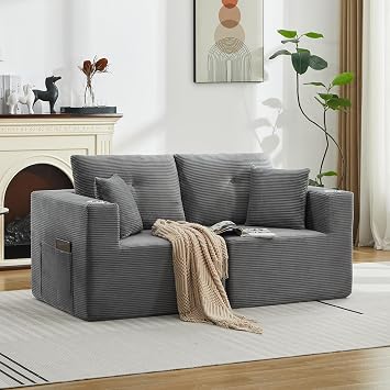 MAXYOYO 2 Seater Sofa with Cup Holder, Plush Corduroy Couch with Deep Seat No Assembly Required, Modular Sofa Convertable into 2 Single Sofa