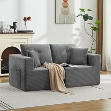 MAXYOYO 2 Seater Sofa with Cup Holder, Plush Corduroy Couch with Deep Seat No Assembly Required, Modular Sofa Convertable into 2 Single Sofa