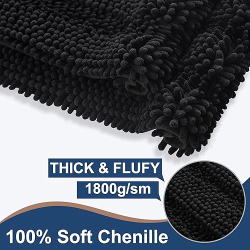 Miniatura 4 de FLOLEOPA Juego de 2 tapetes de baño de felpilla gruesa y peluda, antideslizantes, parte inferior de goma termofusible para baño, alfombras de baño