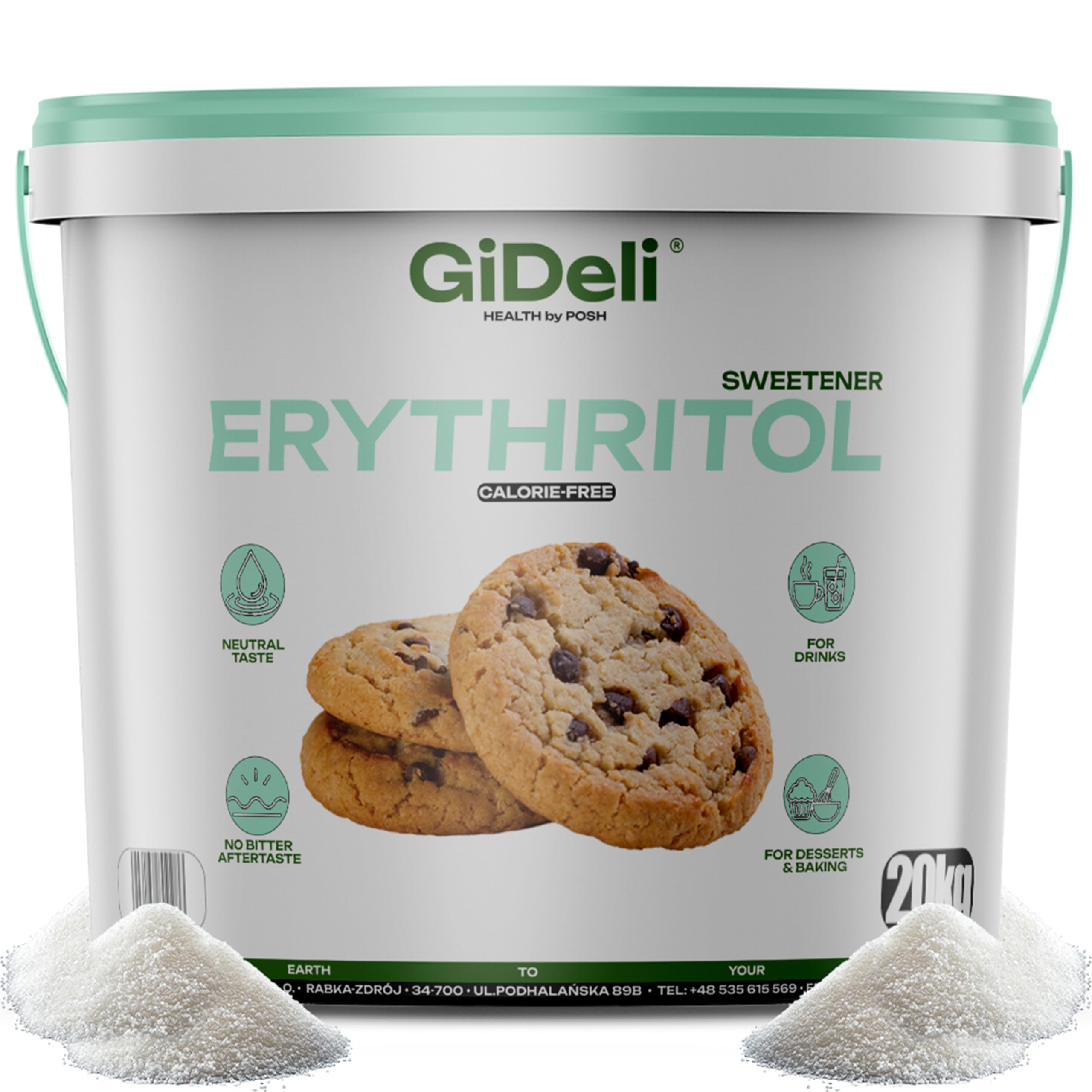 GiDeli Eritritol 20 kg en cubo de azúcar granulada de repuesto de alimentos como alternativa vegana y de azúcar amigable con los dientes