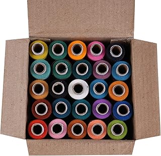 Delta 2 PLY Polyester Sewing Thread Box (300 Meters Each- Set of 25 Tubes) - Multicolored (Dark Shade) Thread Spools