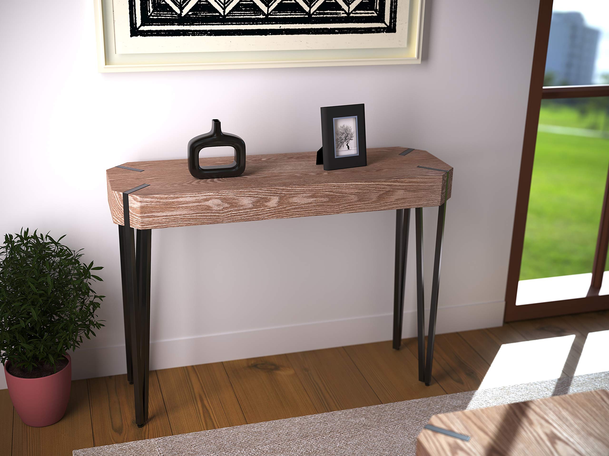 HILLENBRAND & CO Narrow Console Table. Tall Console Tables for Entryway. Rustic Oak Wood Veneer