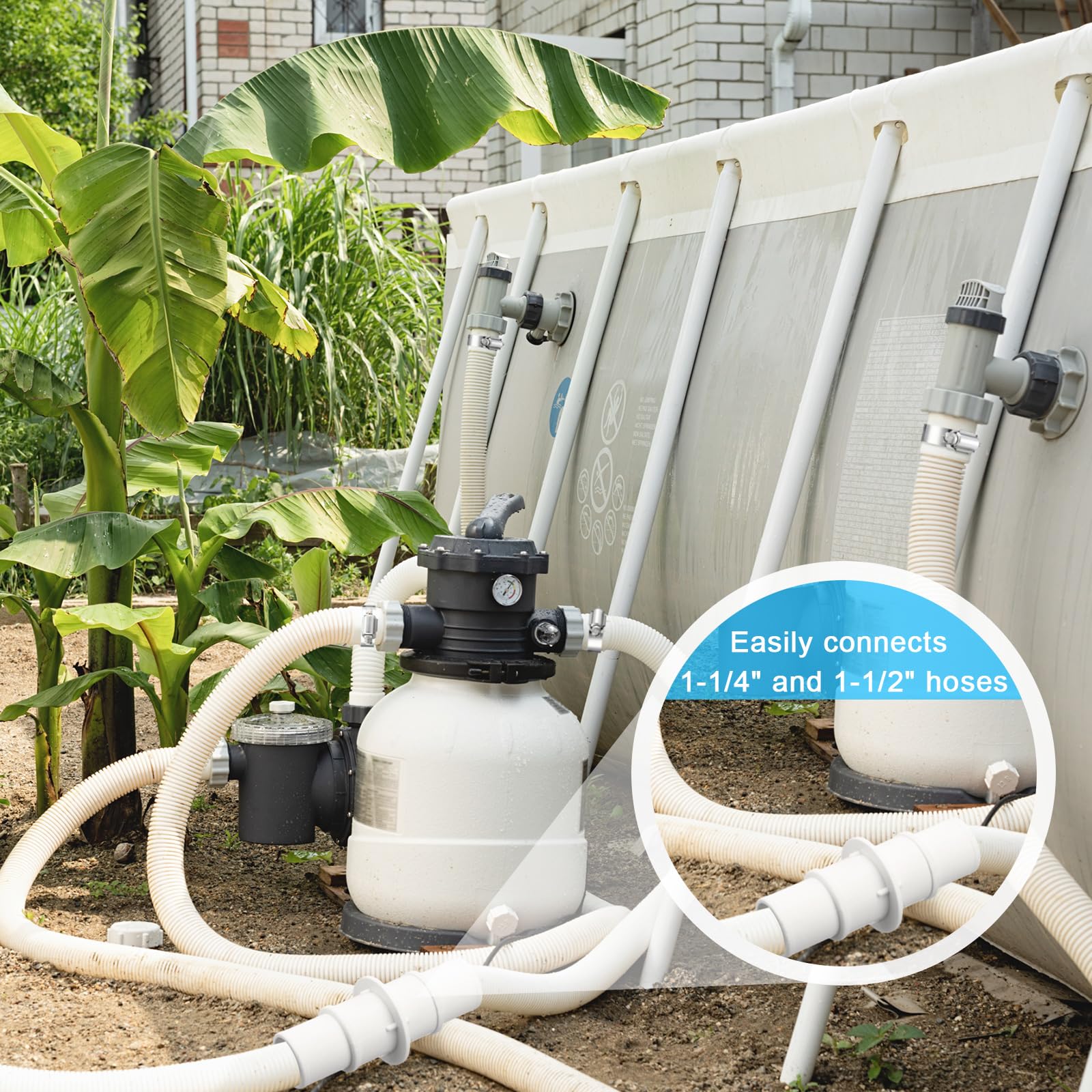 Nuanchu 4 Stück Poolschläuche für oberirdische Pools 3,8 x 149,9 cm und 3,2 x 149,9 cm mit 4 Stück 3,8 cm oder 3,8 cm Poolschlauch-Adapter, Ersatz-Filterpumpenschläuche, kompatibel mit universeller