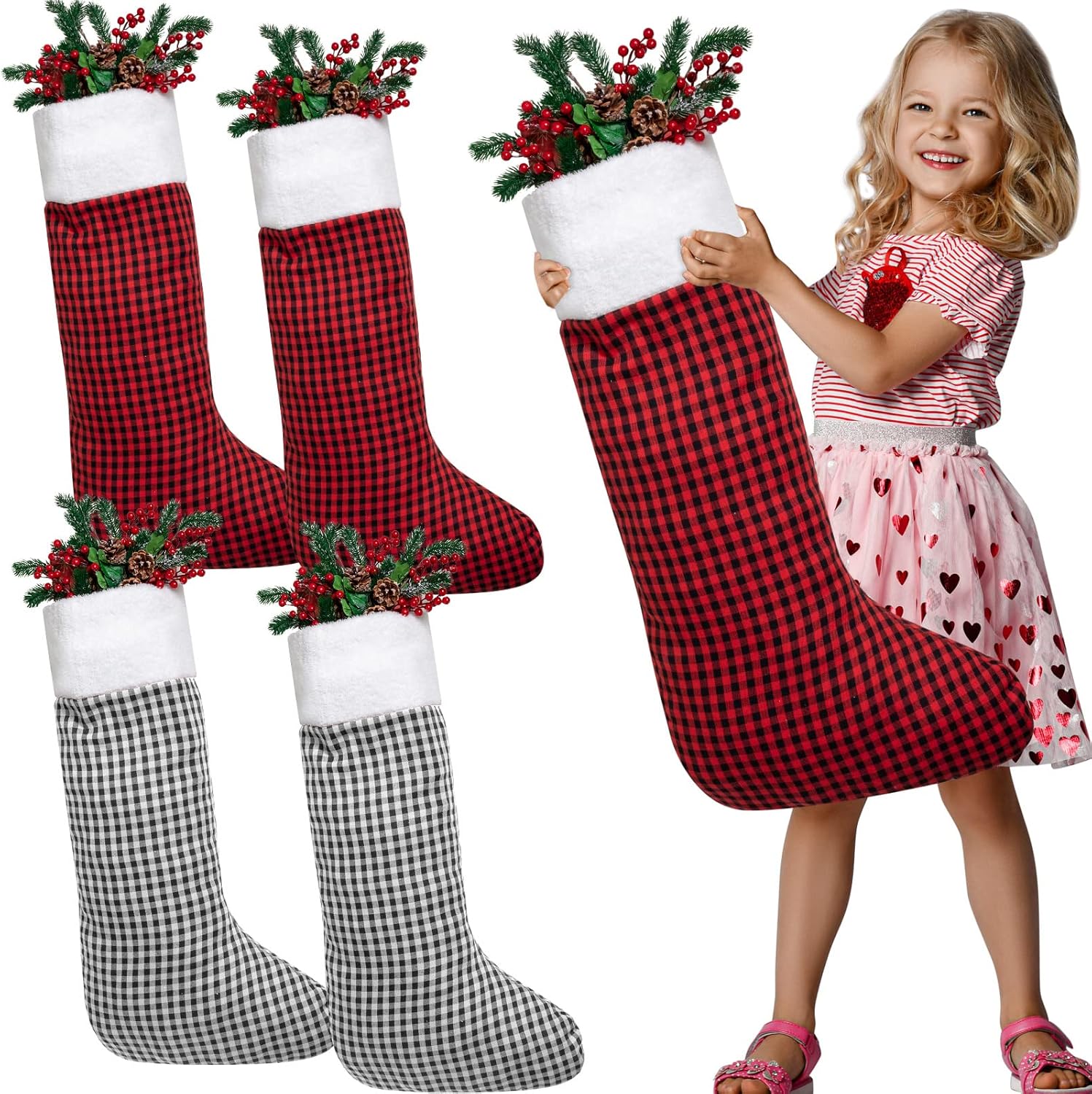 Raiten 4 Pack Jumbo Christmas Stocking Bulk 35.4 Inch Giant Xmas Stocking Oversized