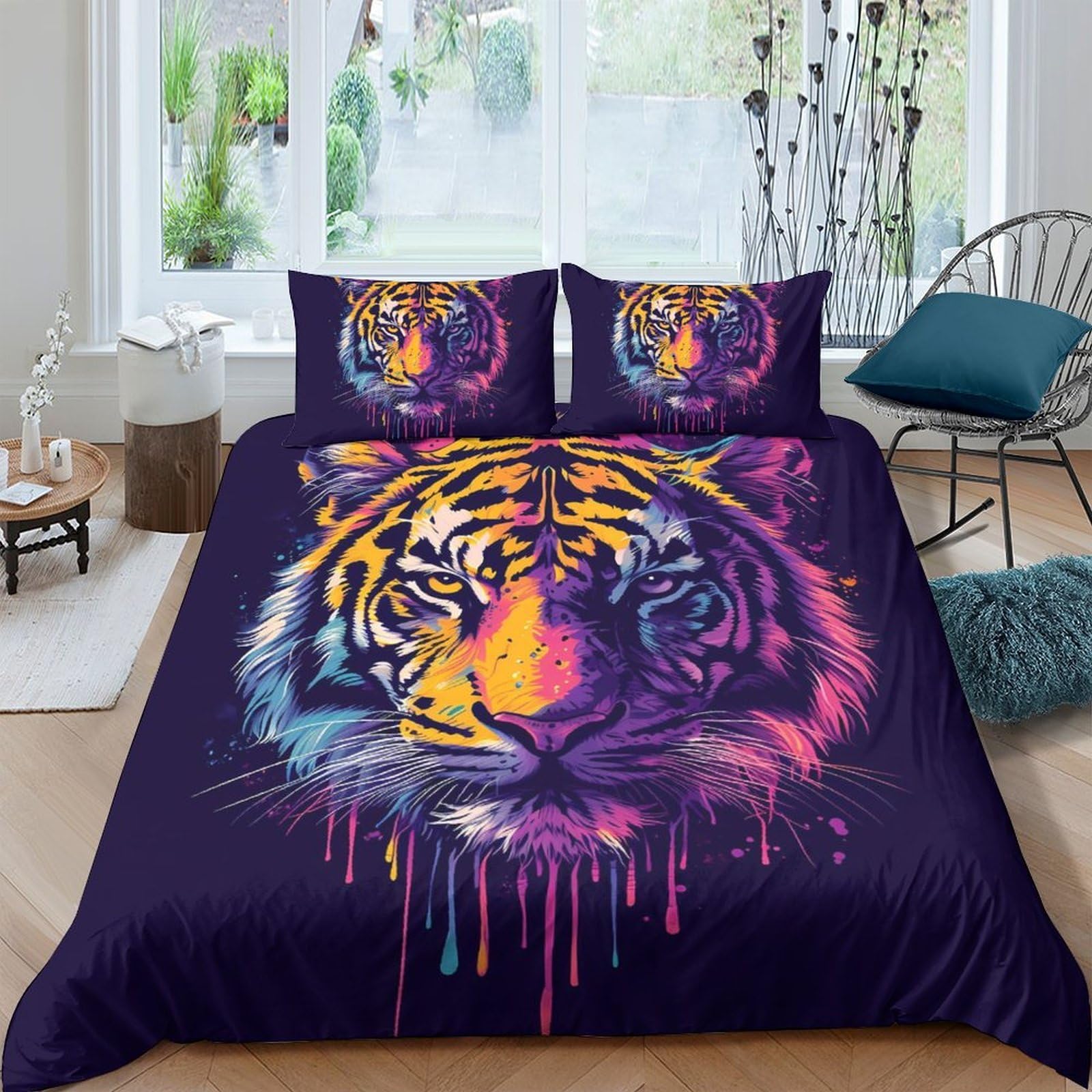 Ctjqhvkz Style-3 3D Printed Vibrant Tiger Fitted Sheet Microfiber Artistic Bed Cover For Bedroom Dorm Mattress Protection Decor Single（135X200cm）