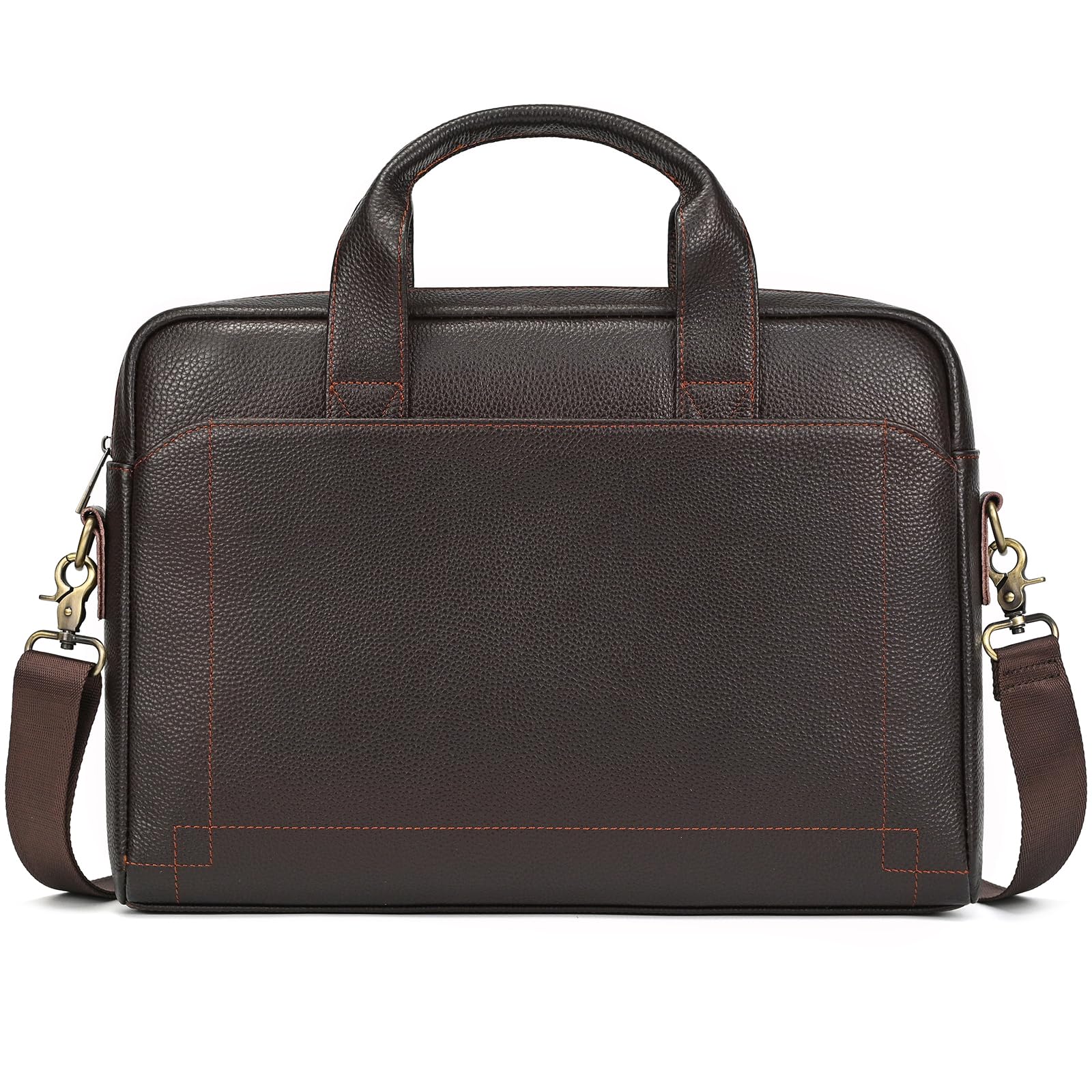 Genuine Leather Briefcase for Men, Laptop Computer Shoulder Bag With Strap, 15.6 Inch Business Travel Work Handbag, Brown