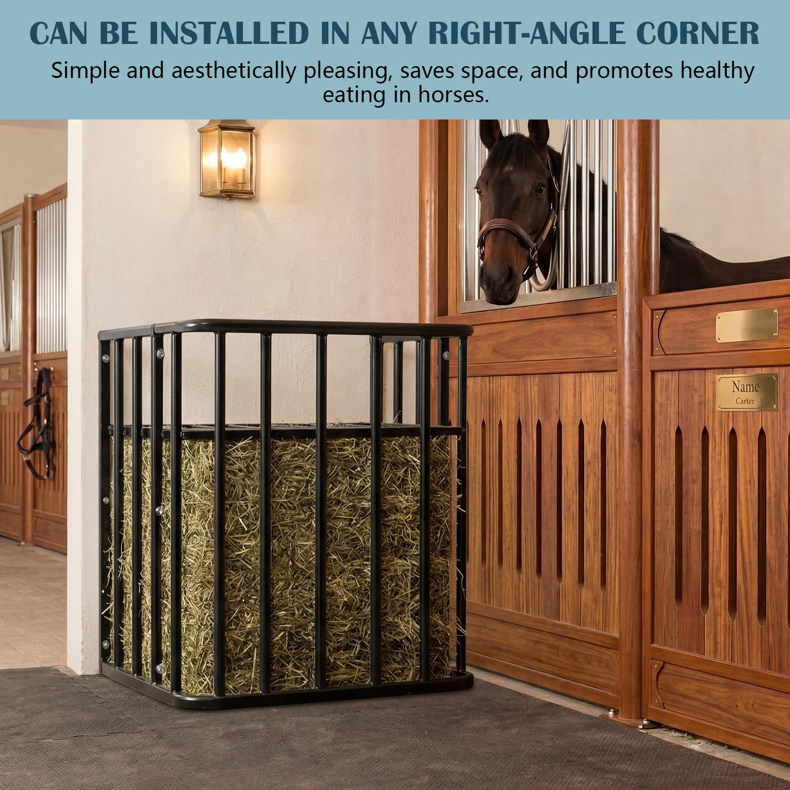 Otoolling Flat Wall/Corner Hay Feeder for Horse, Large Hay Rack Feeder Blanket Holder, 2.5" Healthy Slow Eating Prevents Waste, Easy Assembly for Goats Sheep Indoor Outdoor(Flat Wall with Lid) - image 6