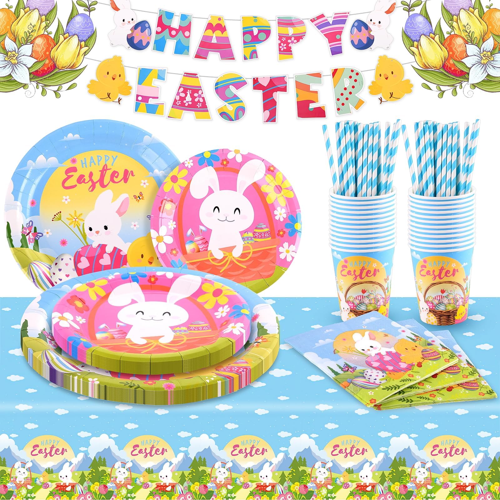 HAKOTI Easter Egg Tableware60Pcs Easter Bunny Egg Shaped