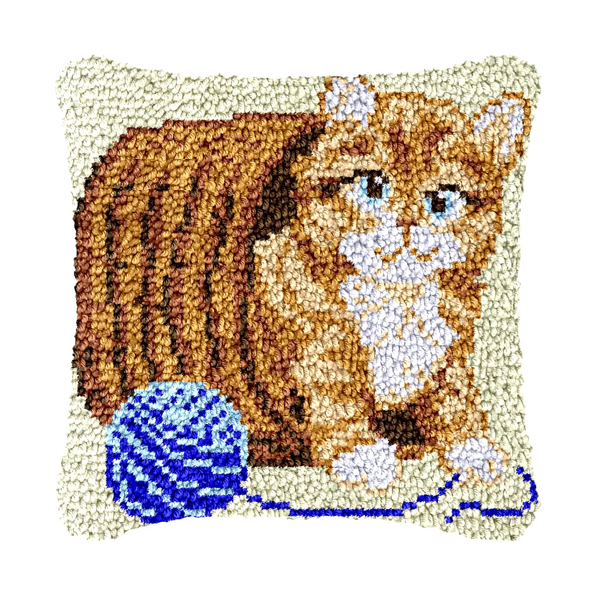 bositigo Cat Latch Hook Pillow Kit for Adults &amp; Kids, DIY Pre-Printed Canvas Craft, 17x17 Inch Decorative Cover for Sofa Cushions, Bedroom Decor (Cat Pattern 16)