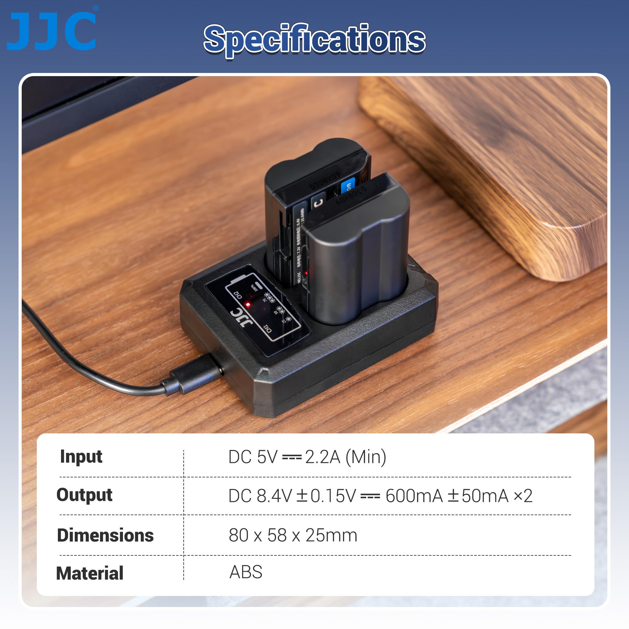 JJC Podwójna ładowarka USB-C kompatybilna z Nikon Zf Z7II Z7 Z6III Z6II Z6 Z5II Z5 D850 D780 D750 D610 D600 D500 D7500 D7200 D7100 D7000 Zastępuje aparaty Nik. EN-EL15/EL15 15a/EL