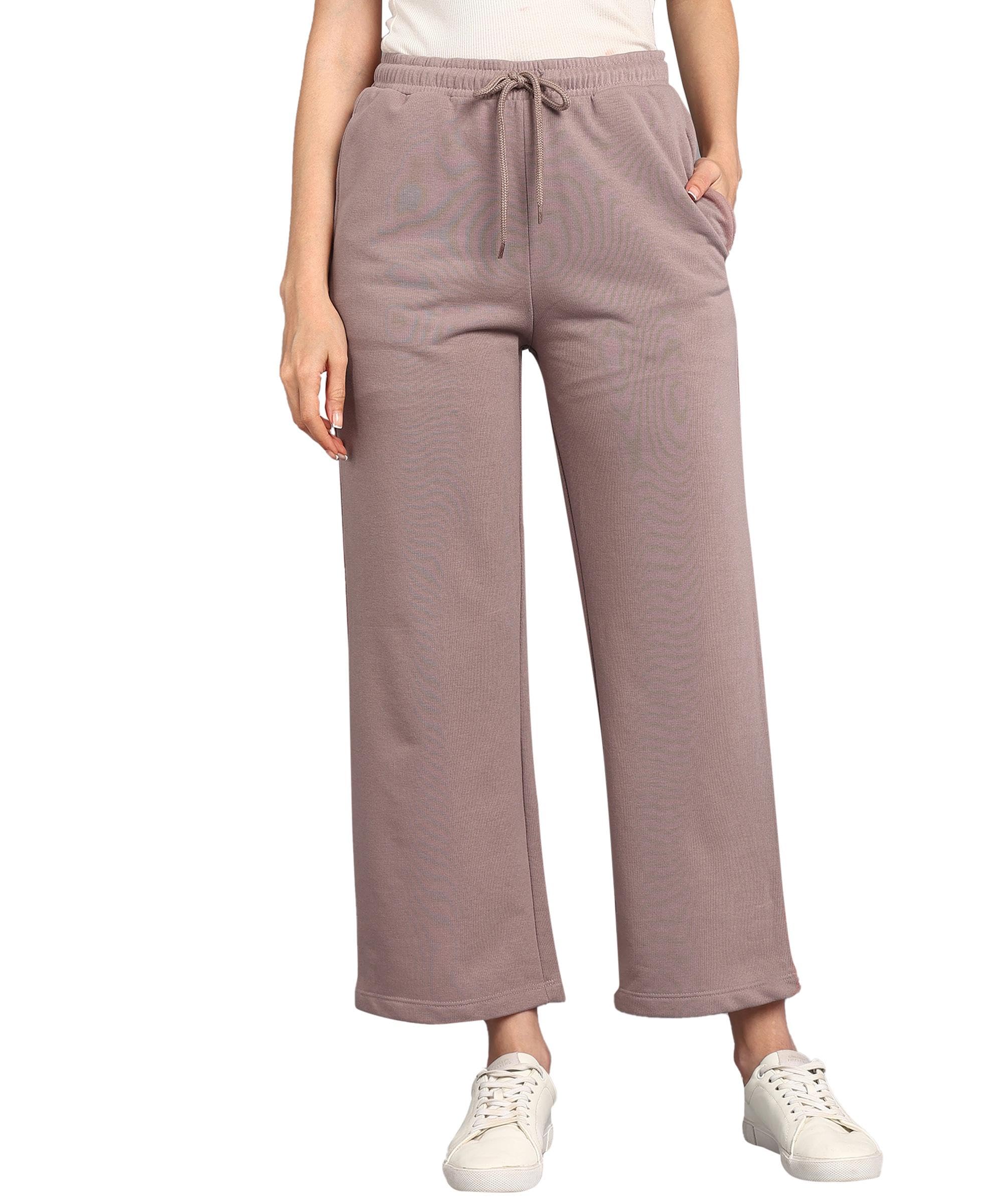 Alan Jones Clothing Women's Relaxed Fit Mid Rise Solid Wide Legs Track Pant