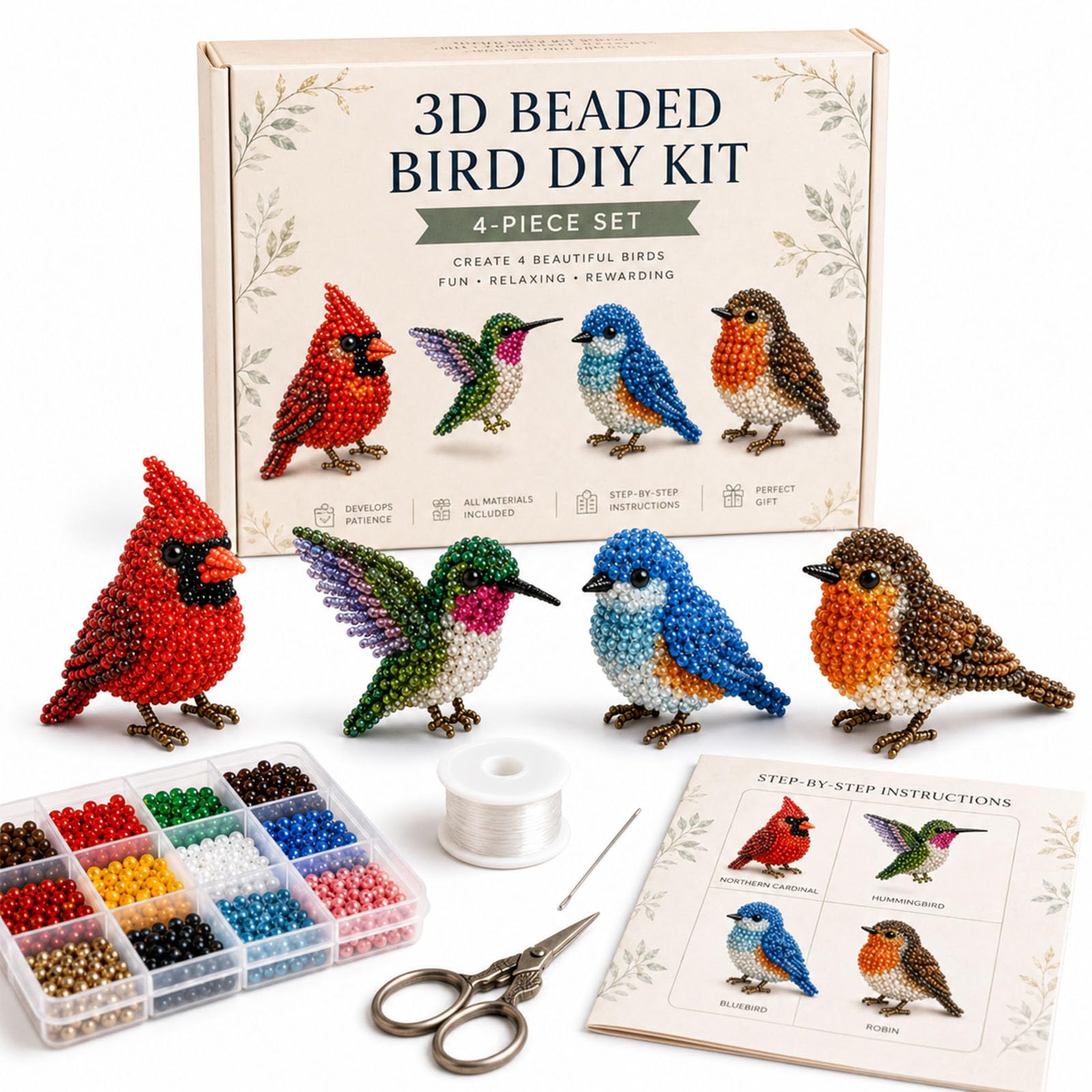 Liocwocne Tiny 3D Beaded Animal DIY Kit, Cute Bird and Animals Bead Making Set with Instructions, Handmade Beadwork Embroidery Art Craft Kits, Creative Jewelry Gift for Adults Teens (Blue)