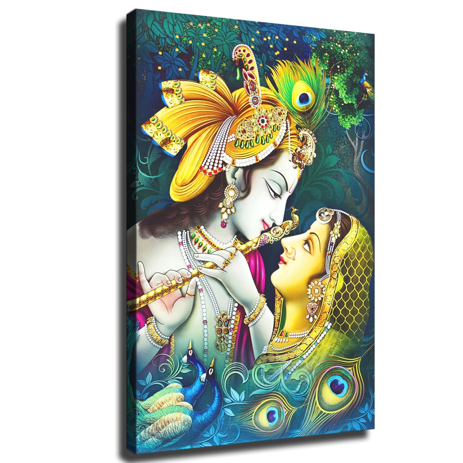 Lord Radha Krishna Indian God Poster Canvas Print Wall Art Holiday Gift Bathroom Living Room Bedroom Home Decor (8x12inch-Framed)
