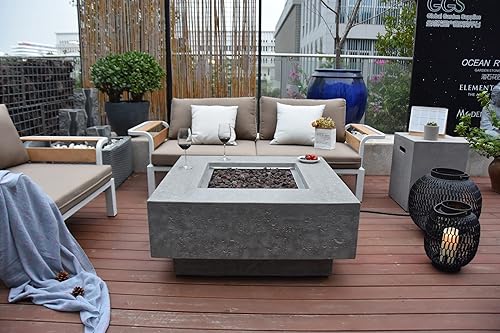Elementi Manhattan - Juego de hogueras para exteriores, incluye mesa de hormigón de propano de 36 pulgadas, parabrisas de vidrio, cubierta de acero