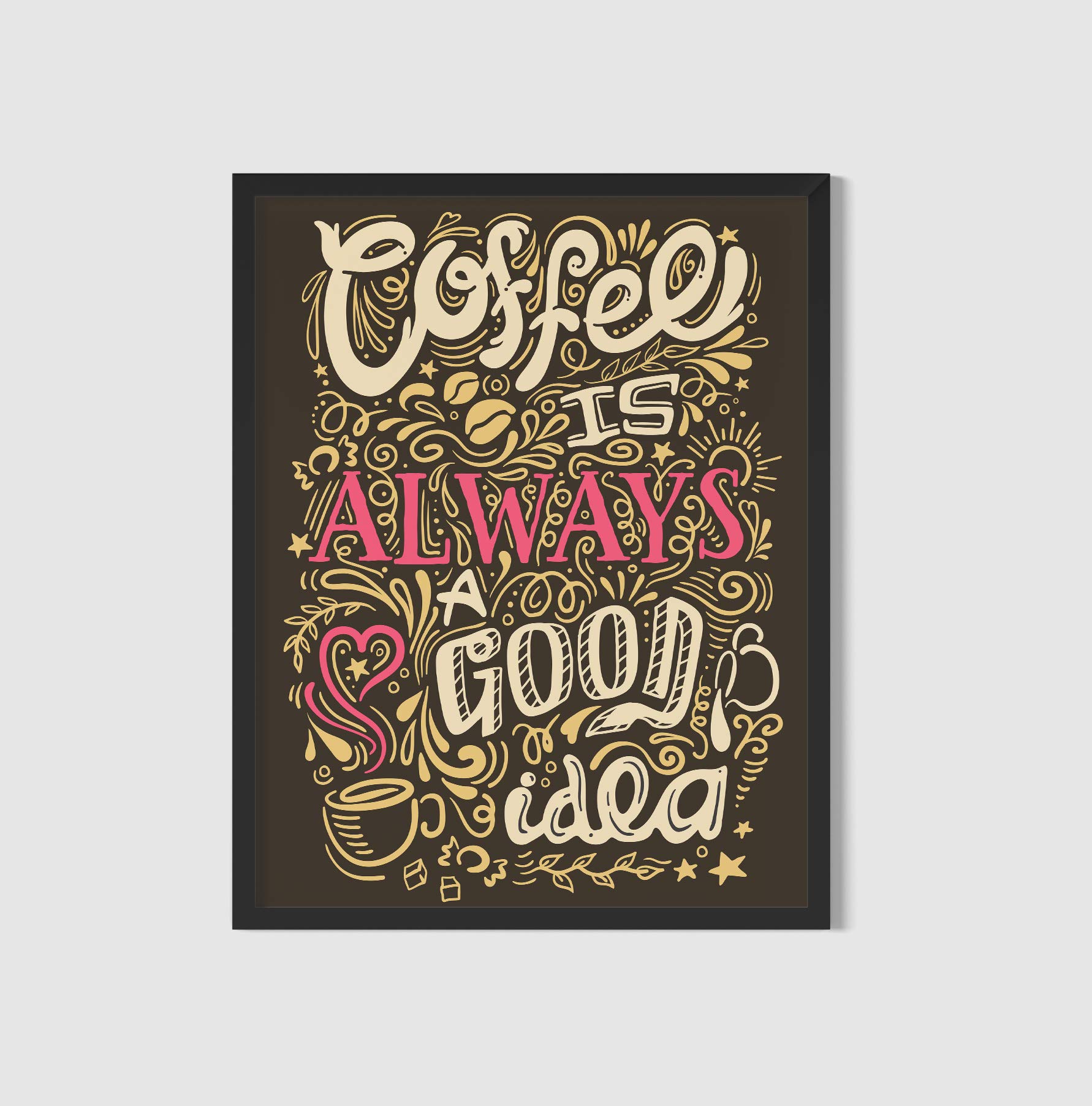 Art NationCoffee Motivational Posters for Home décor for Boys Girls Kitchen Room Funny Posters (8x12 inch Synthetic Wood Black Frame)