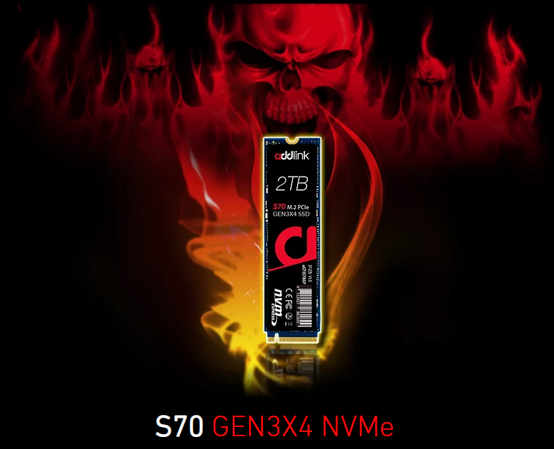 addlink M.2 SSD 1TB S70 up to 3,400MB/s NVMe PCIe GEN 3x4 3D TLC