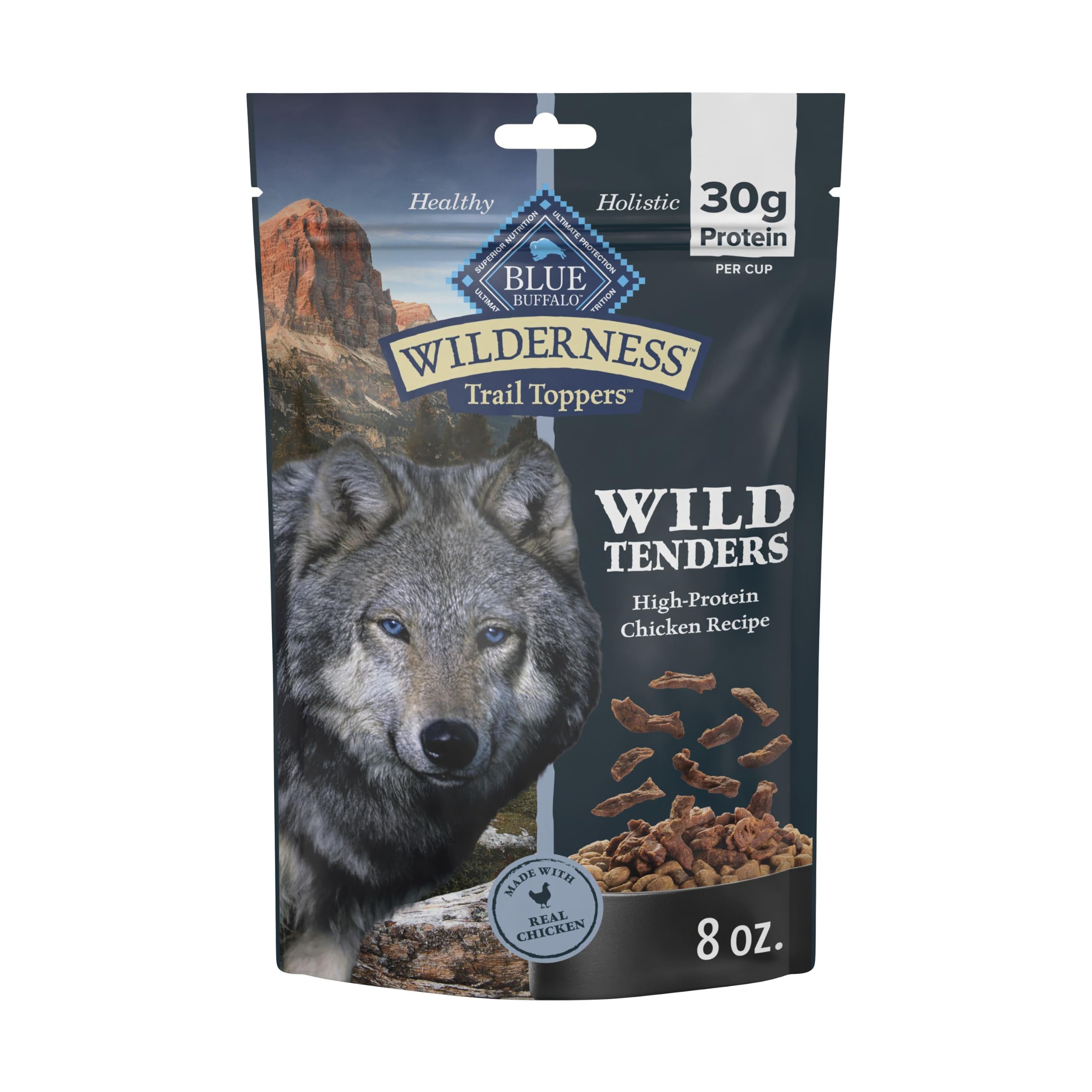 Blue Buffalo Wilderness Trail Toppers Wild Tenders, 30g High Protein Natural Dog Food Topper, High Protein Chicken Recipe, 8 oz. Pouch