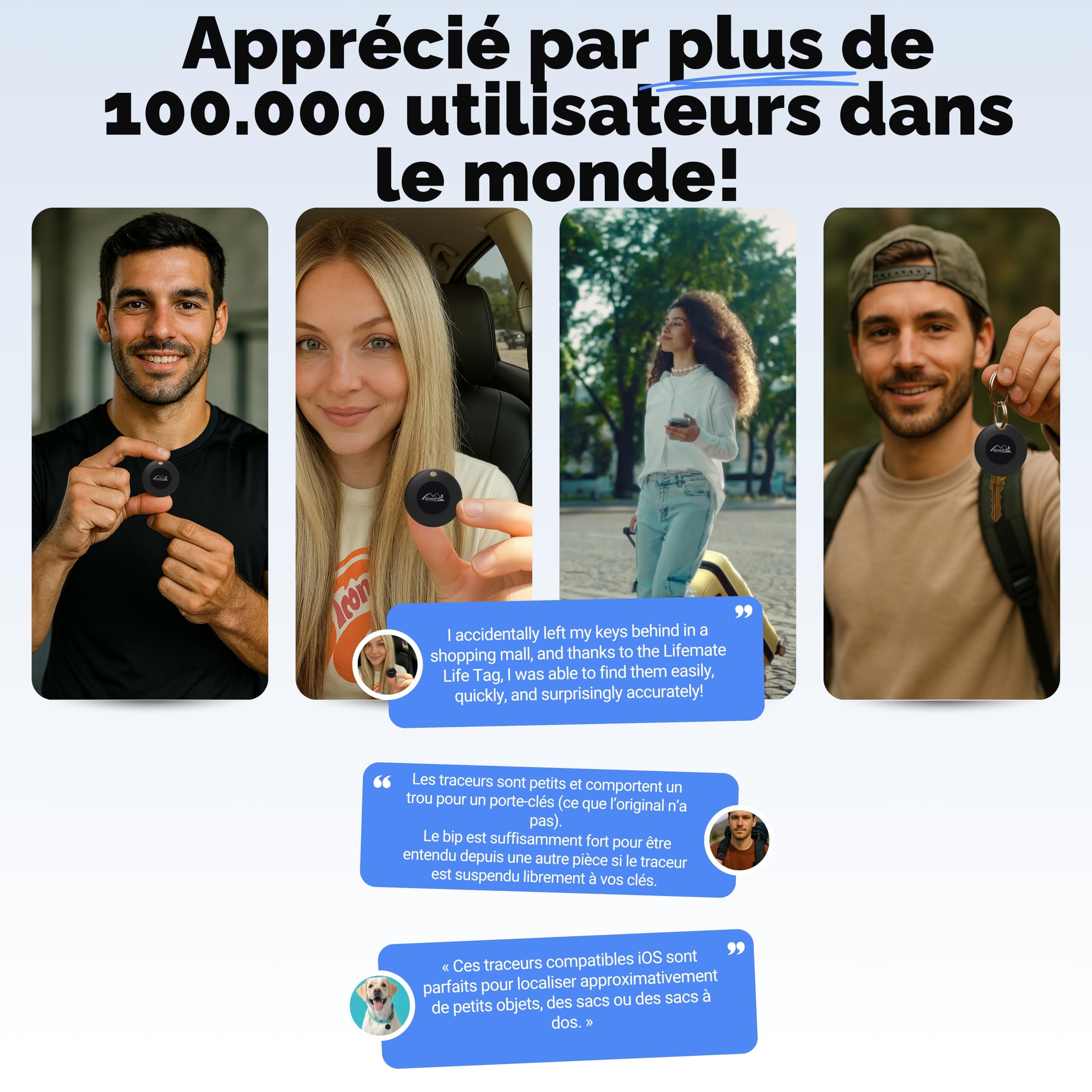 Lifemate Life Tag 6-Pack – Traceur Bluetooth Compatible Apple iOS “Localiser”, Traceur GPS Étanche IP67, Longue Autonomie, Alternative Apple Airtag for Children, pour Clés, Sacs, Valises