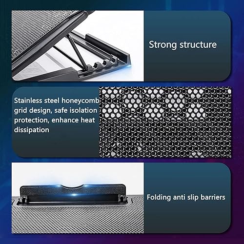 Miniatura 6 de Soporte ajustable para laptop con 6 ventiladores de refrigeración silenciosos, almohadilla de enfriamiento mejorada para laptop, soporte de aluminio