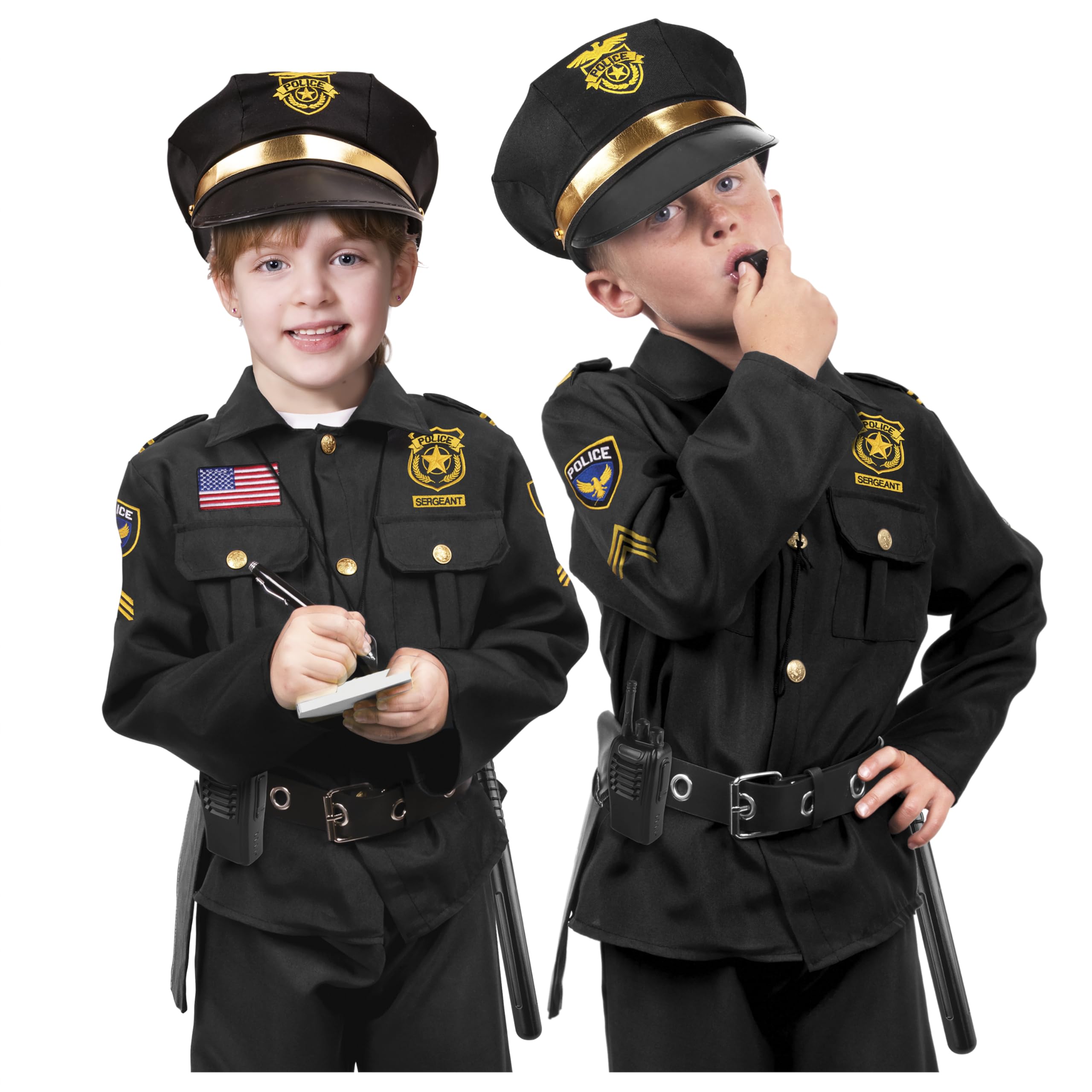 Kangaroo Police Costume for Kids – 12 Pc Black Cop Outfit with Hat, Badge, Handcuffs, Holster & More